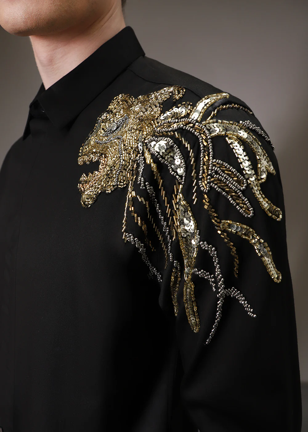 Lion Luxe Black Sequenced Designer Shirt - Image 3