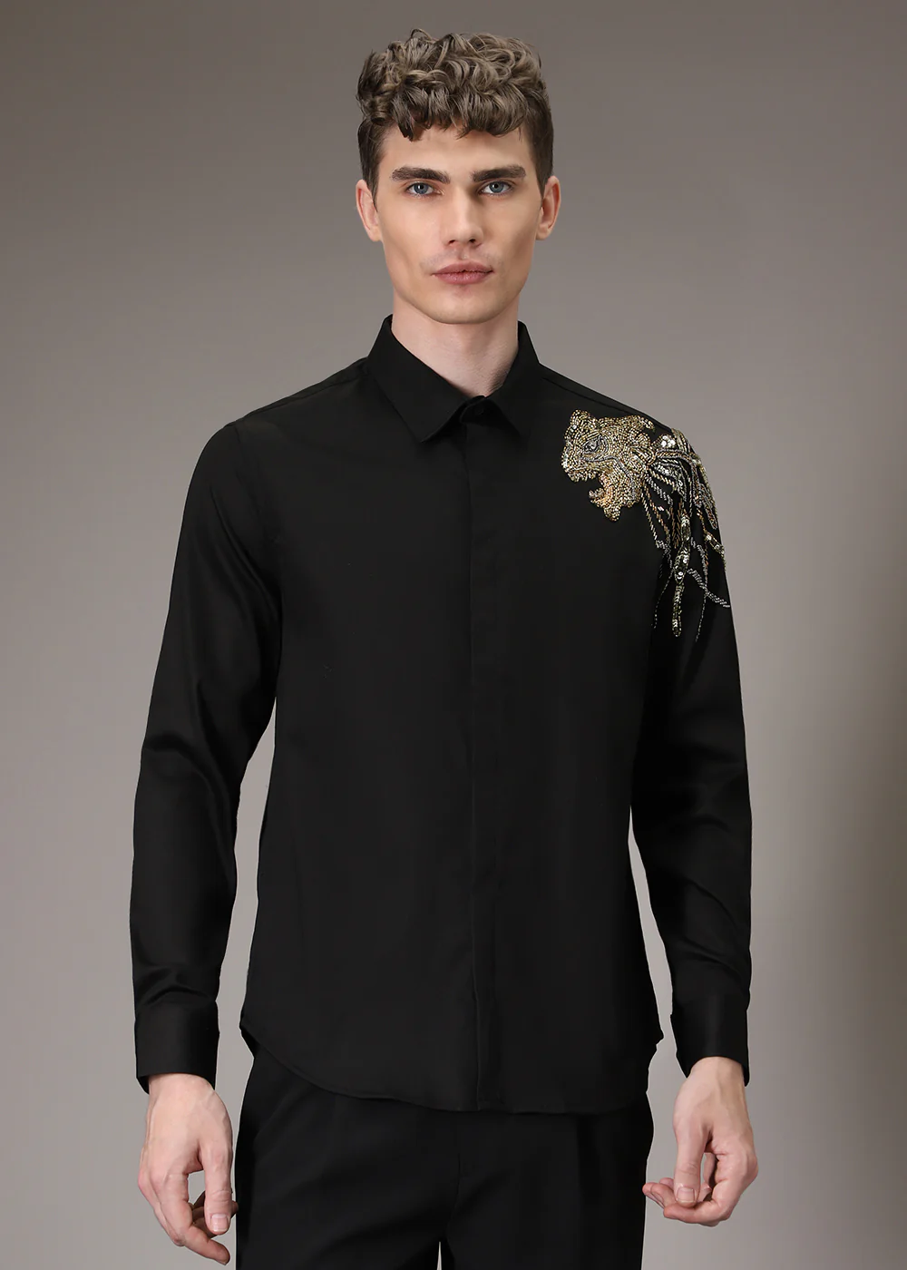 Lion Luxe Black Sequenced Designer Shirt - Image 4