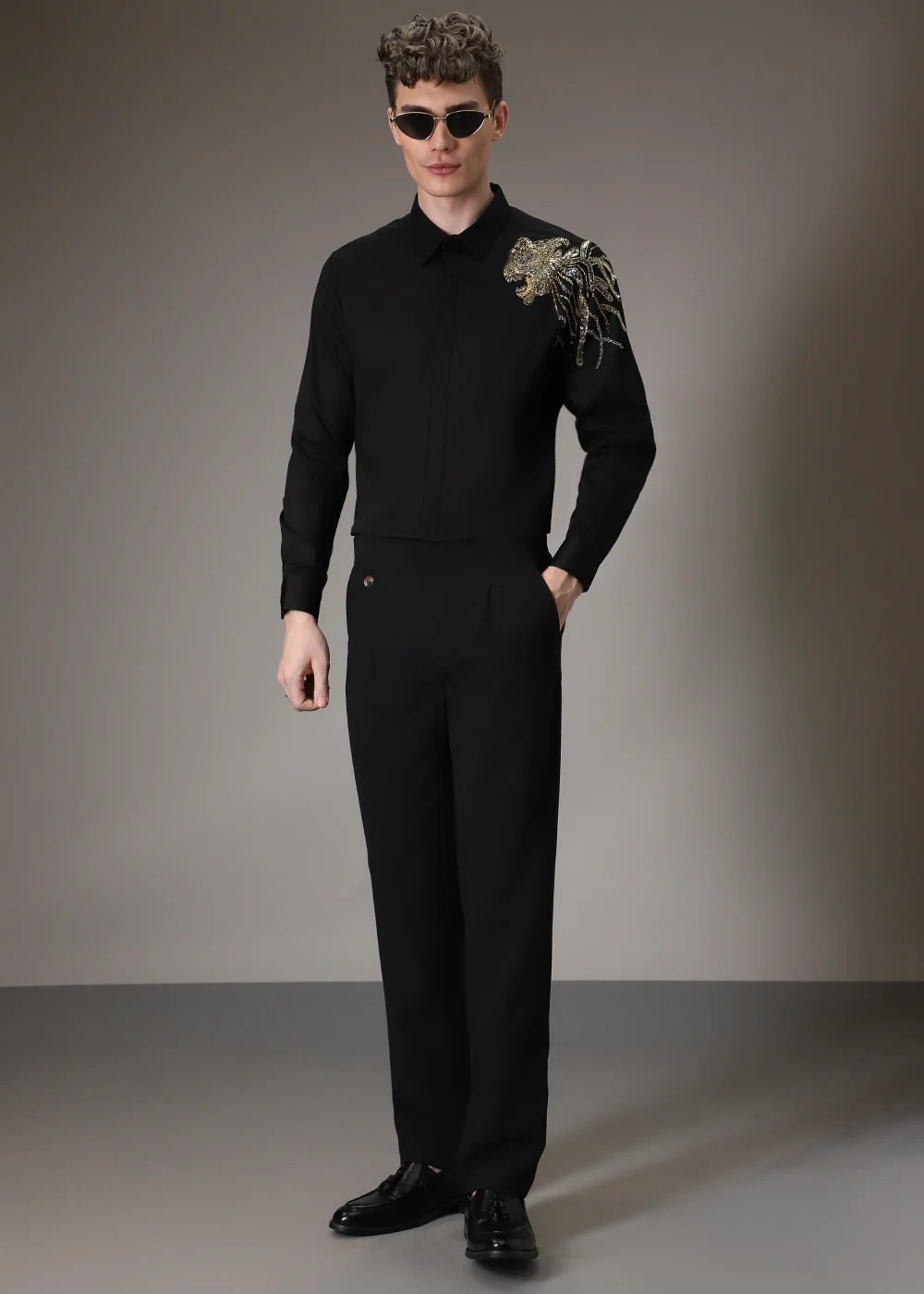 Lion Luxe Black Sequenced Designer Shirt - Image 7