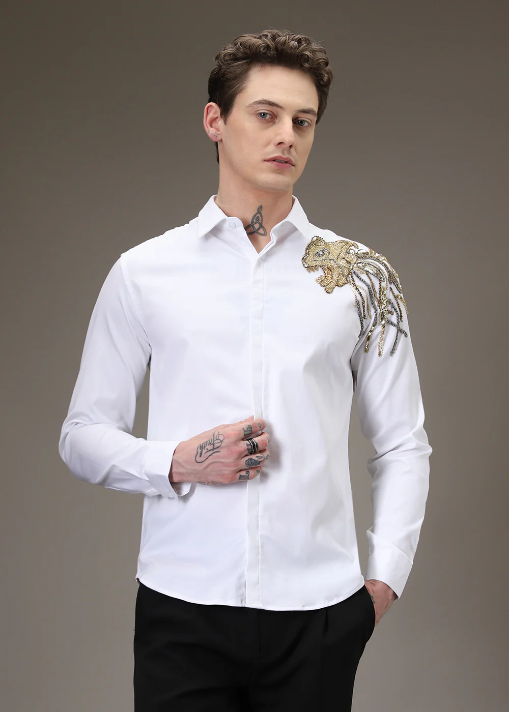 Lion Luxe White Sequenced Designer Shirt - Image 3