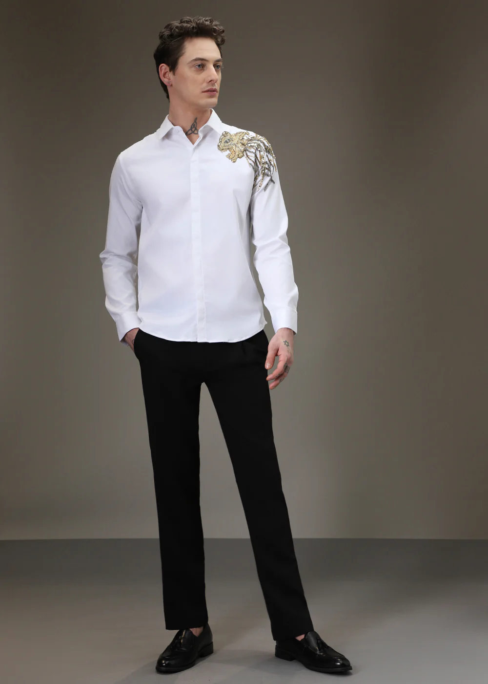 Lion Luxe White Sequenced Designer Shirt - Image 7