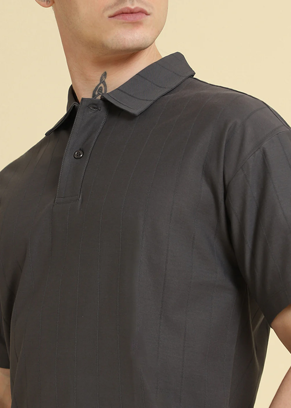 Magnetic Grey Plain Striped Polo T-shirt - Image 2