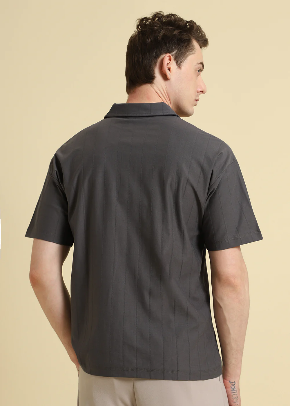 Magnetic Grey Plain Striped Polo T-shirt - Image 4