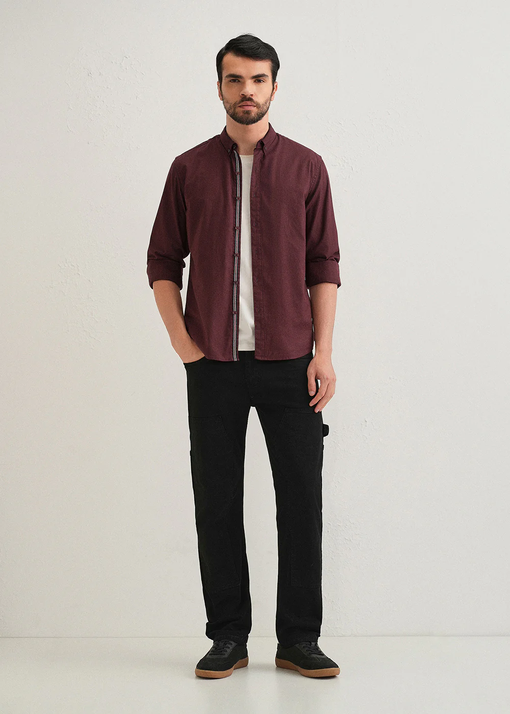 Mahogany Red Contrast Placket Shirt - Image 7