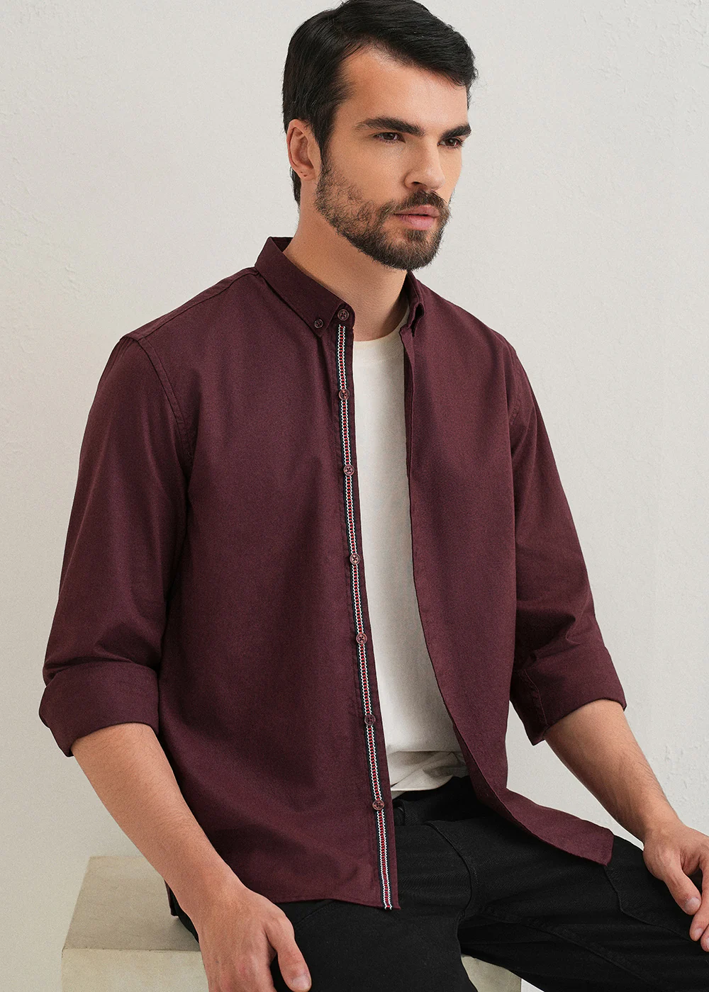 Mahogany Red Contrast Placket Shirt - Image 8