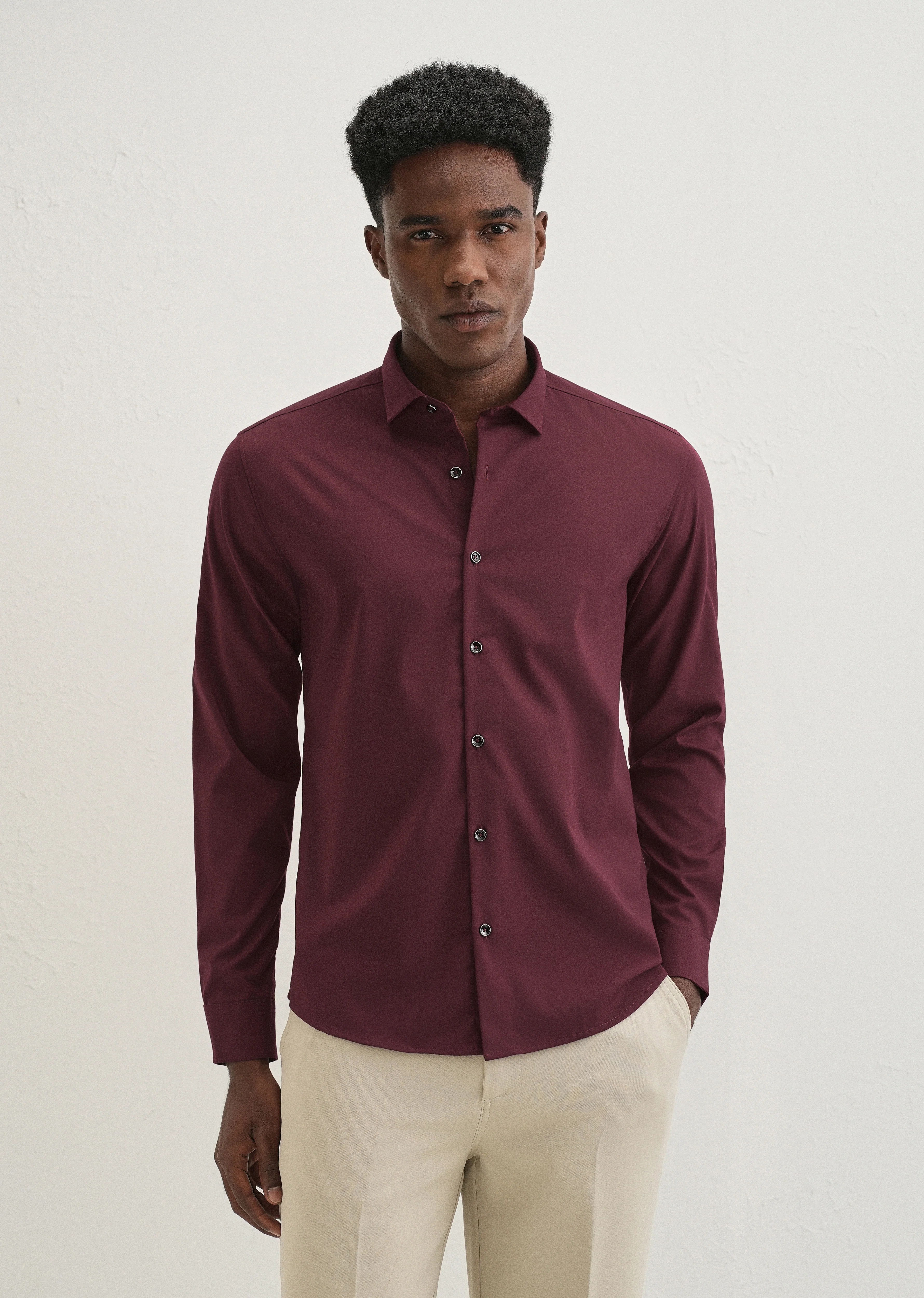 Mahogany Red Plain Wrinkle Free Shirt - Image 4