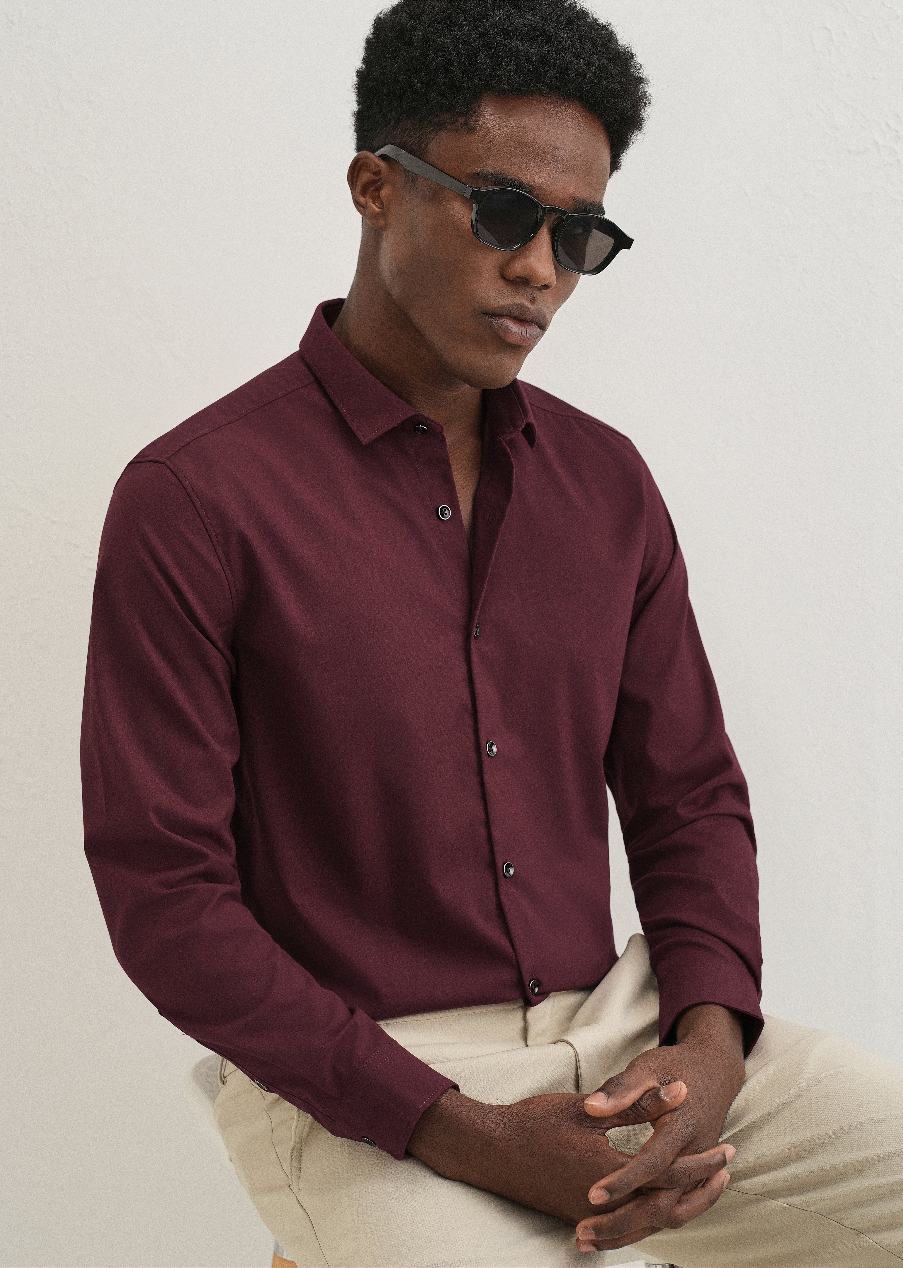 Mahogany Red Plain Wrinkle Free Shirt - Image 7