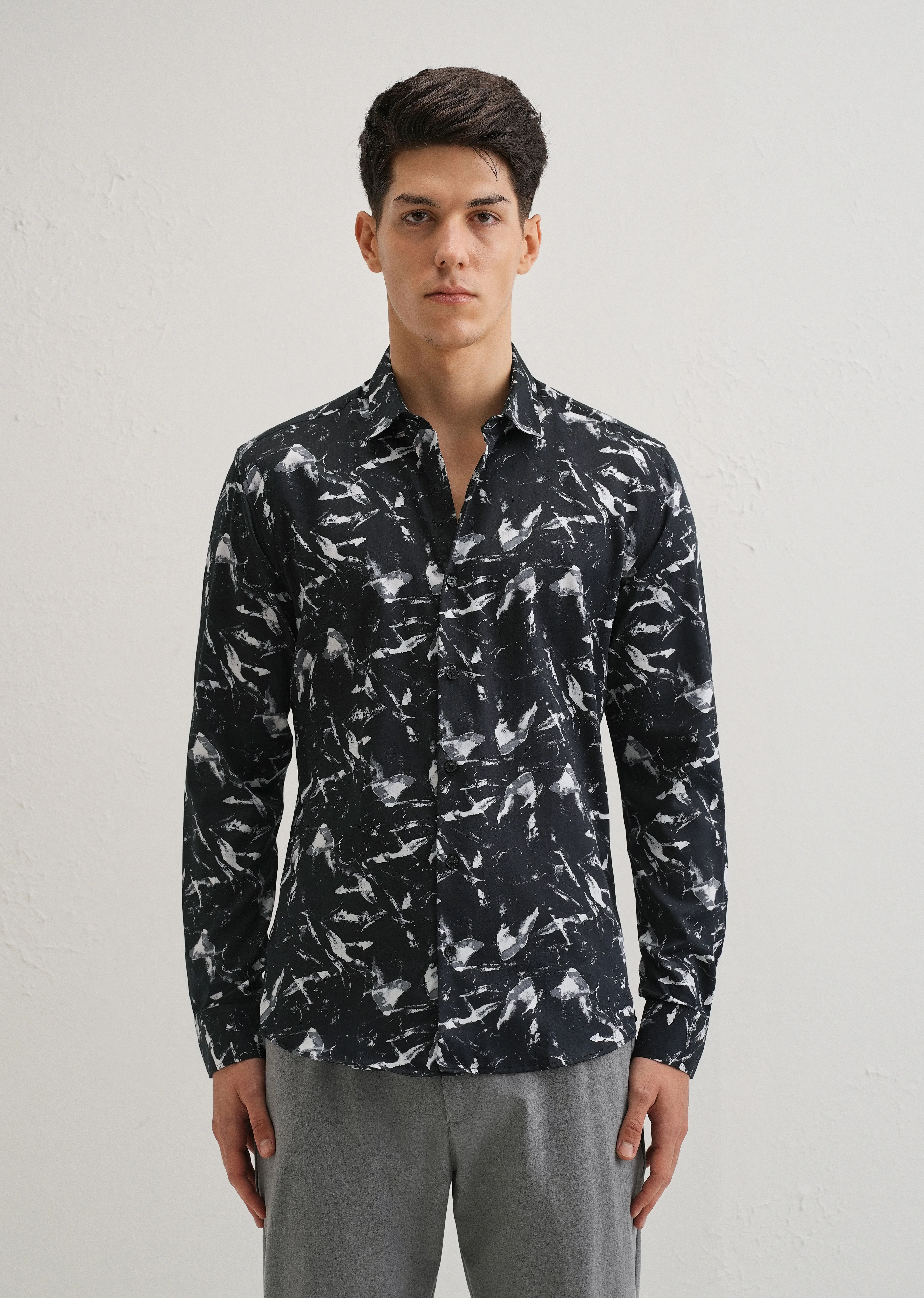 Marble Black Printed Shirt - Image 3