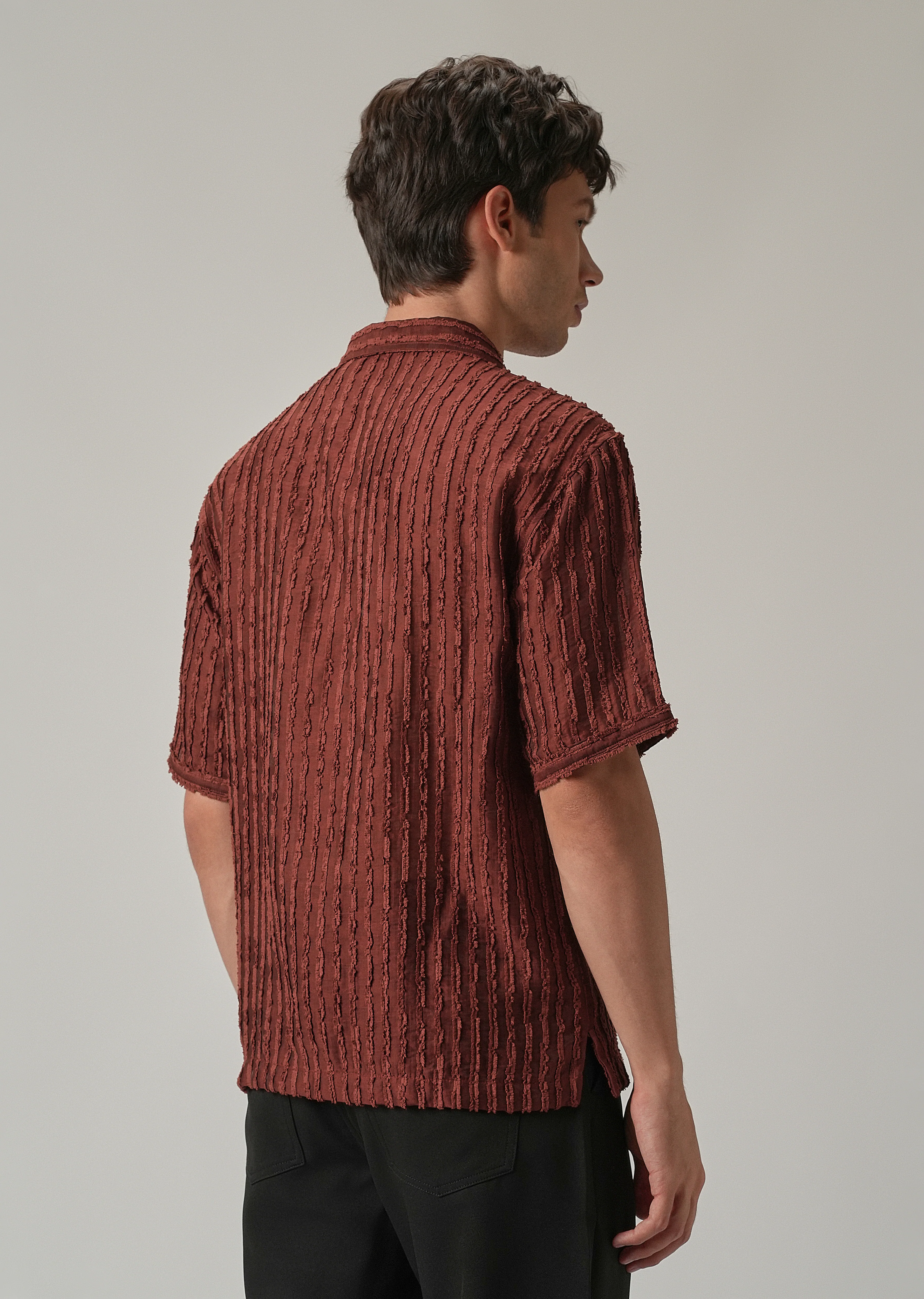 Maroon Brown Clip Jacquard Stripe Shirt - Image 2