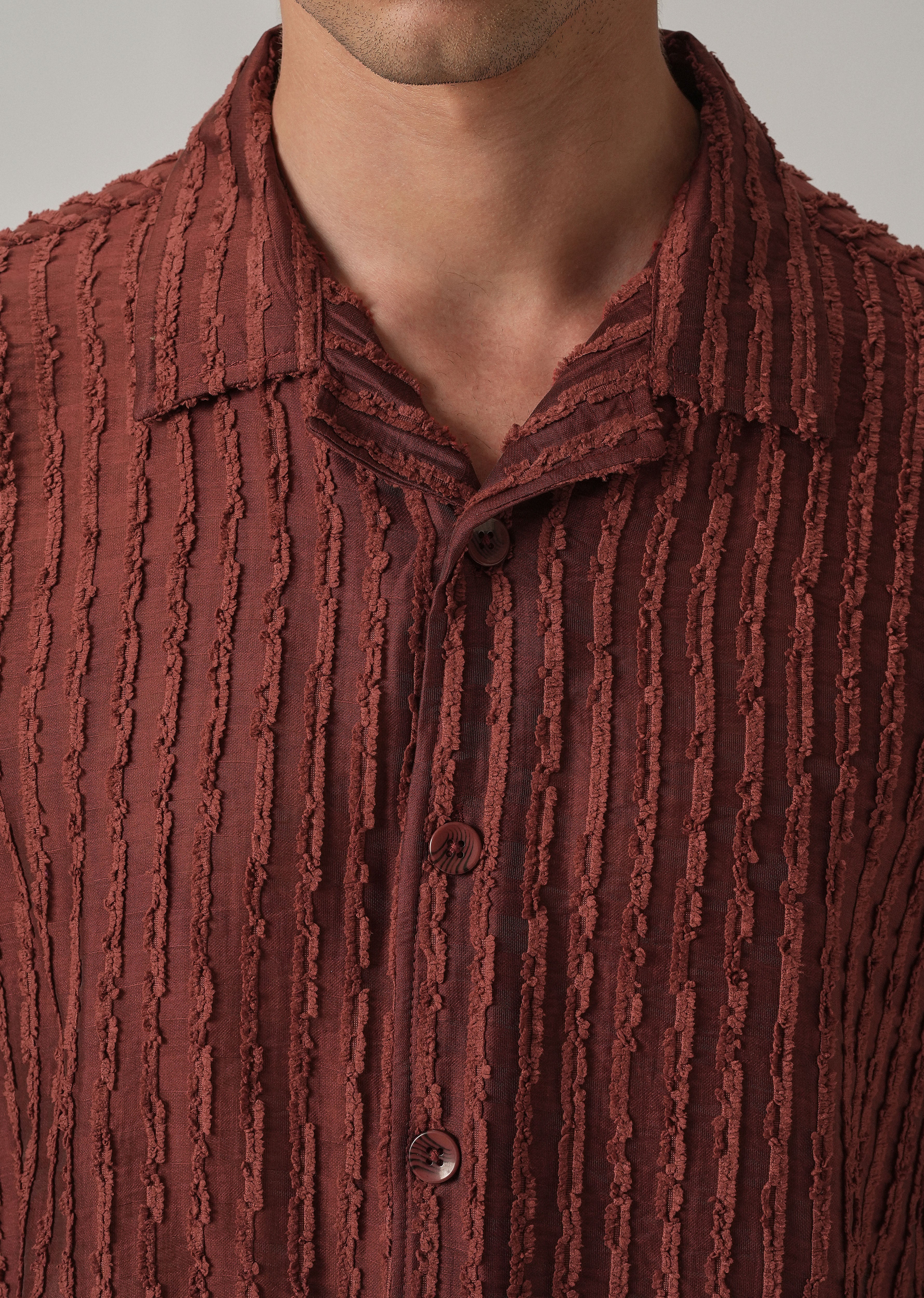 Maroon Brown Clip Jacquard Stripe Shirt - Image 5