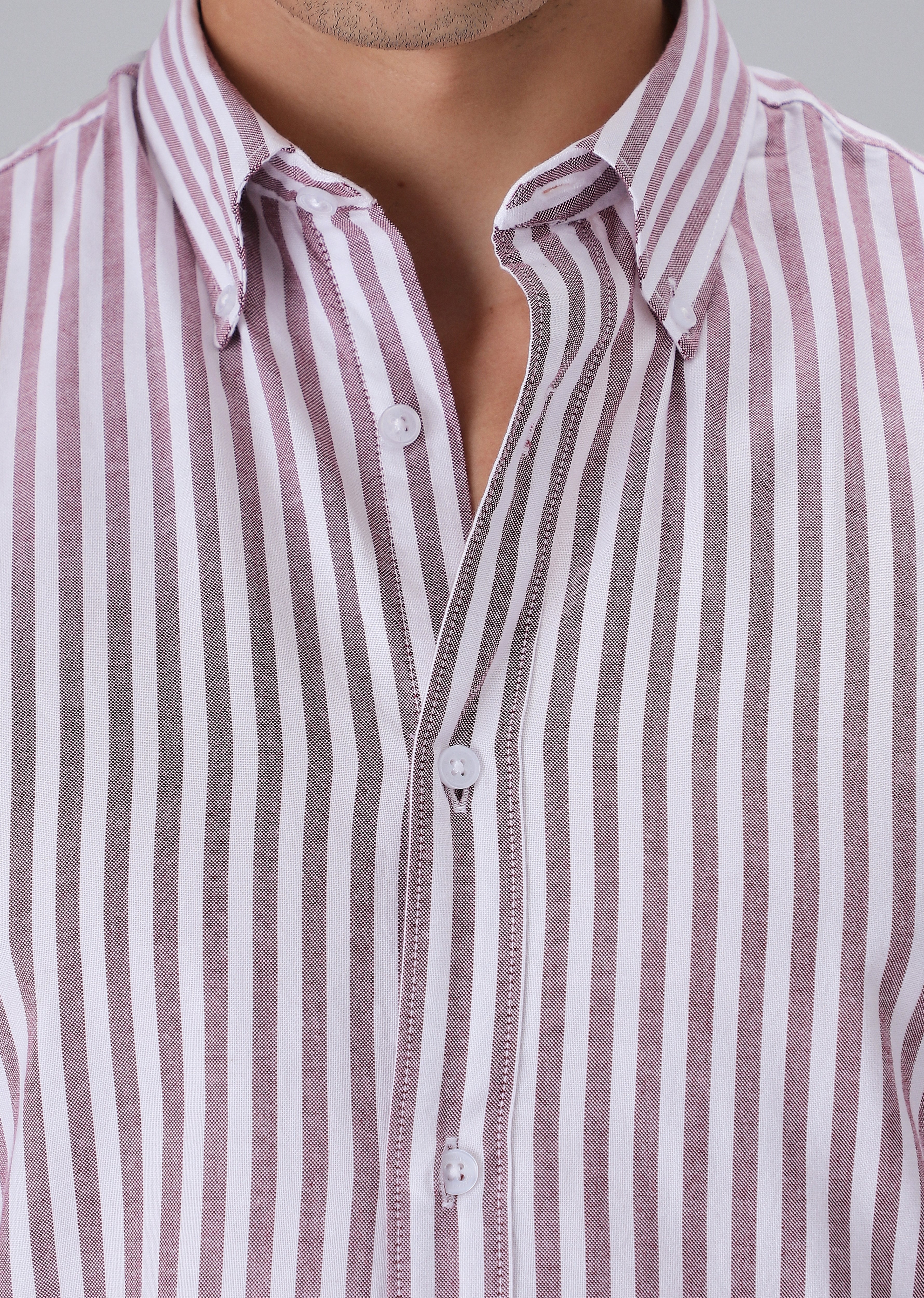 Maroon Cotton Oxford Stripe Shirt - Image 2
