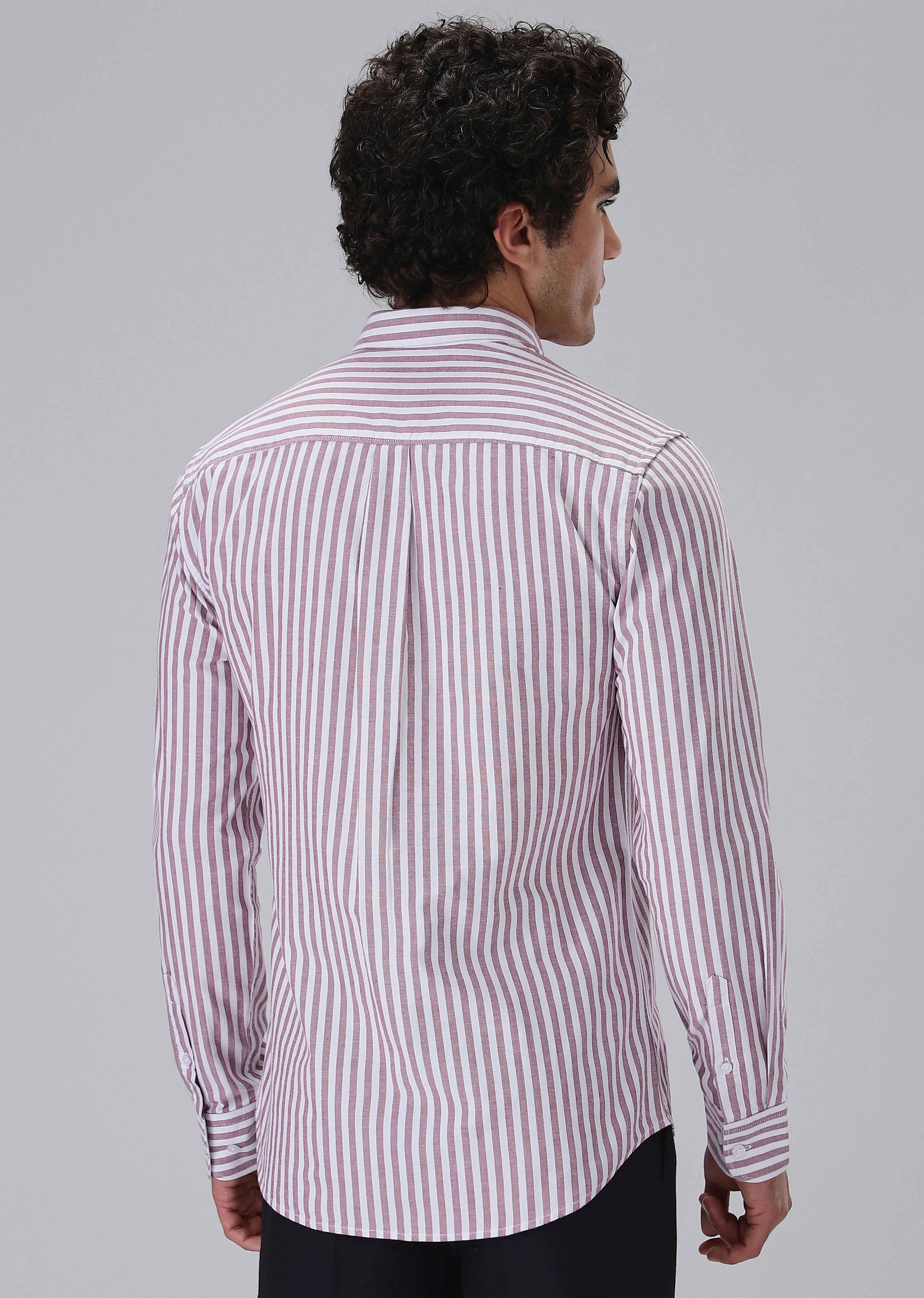 Maroon Cotton Oxford Stripe Shirt - Image 4