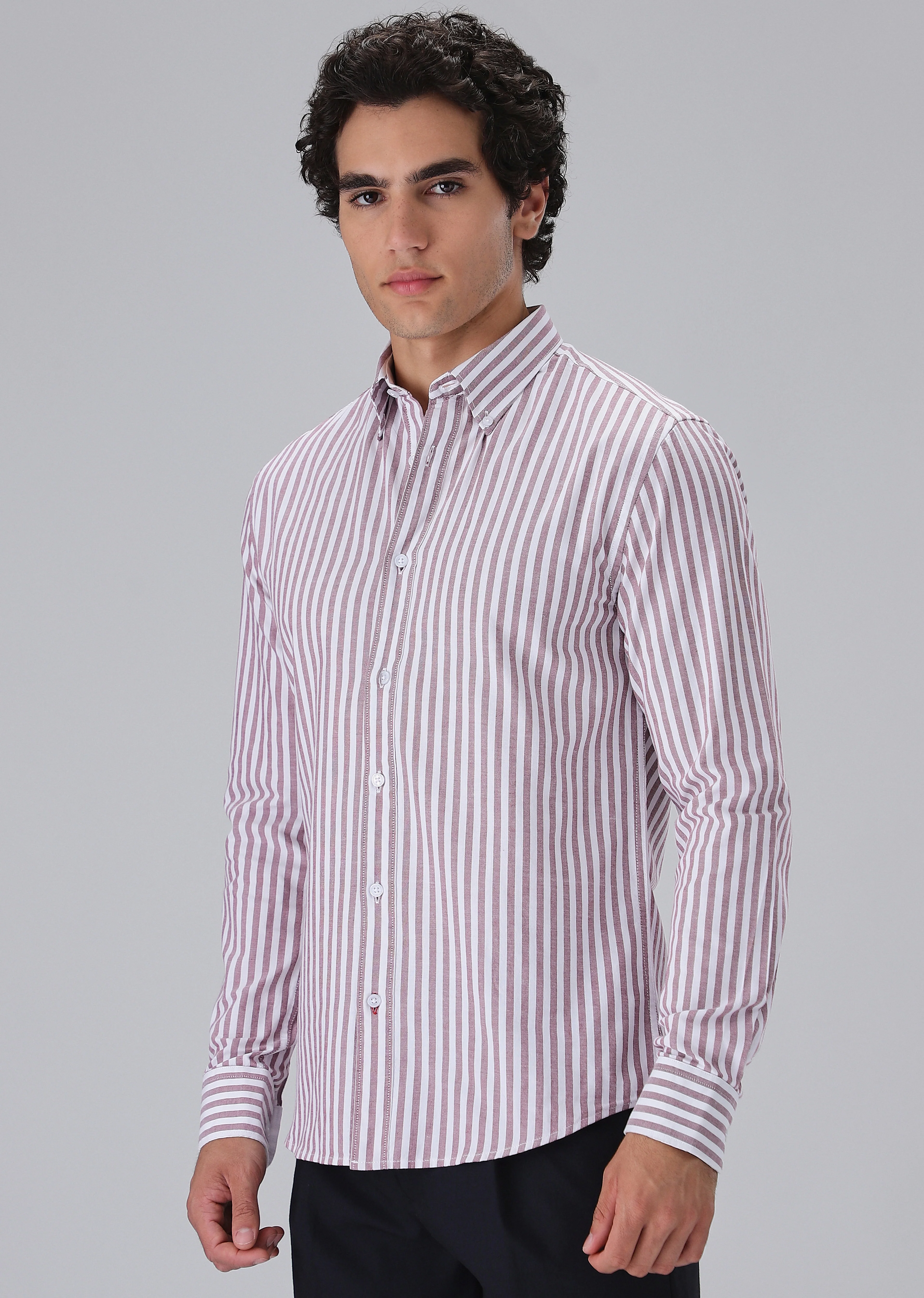 Maroon Cotton Oxford Stripe Shirt - Image 5