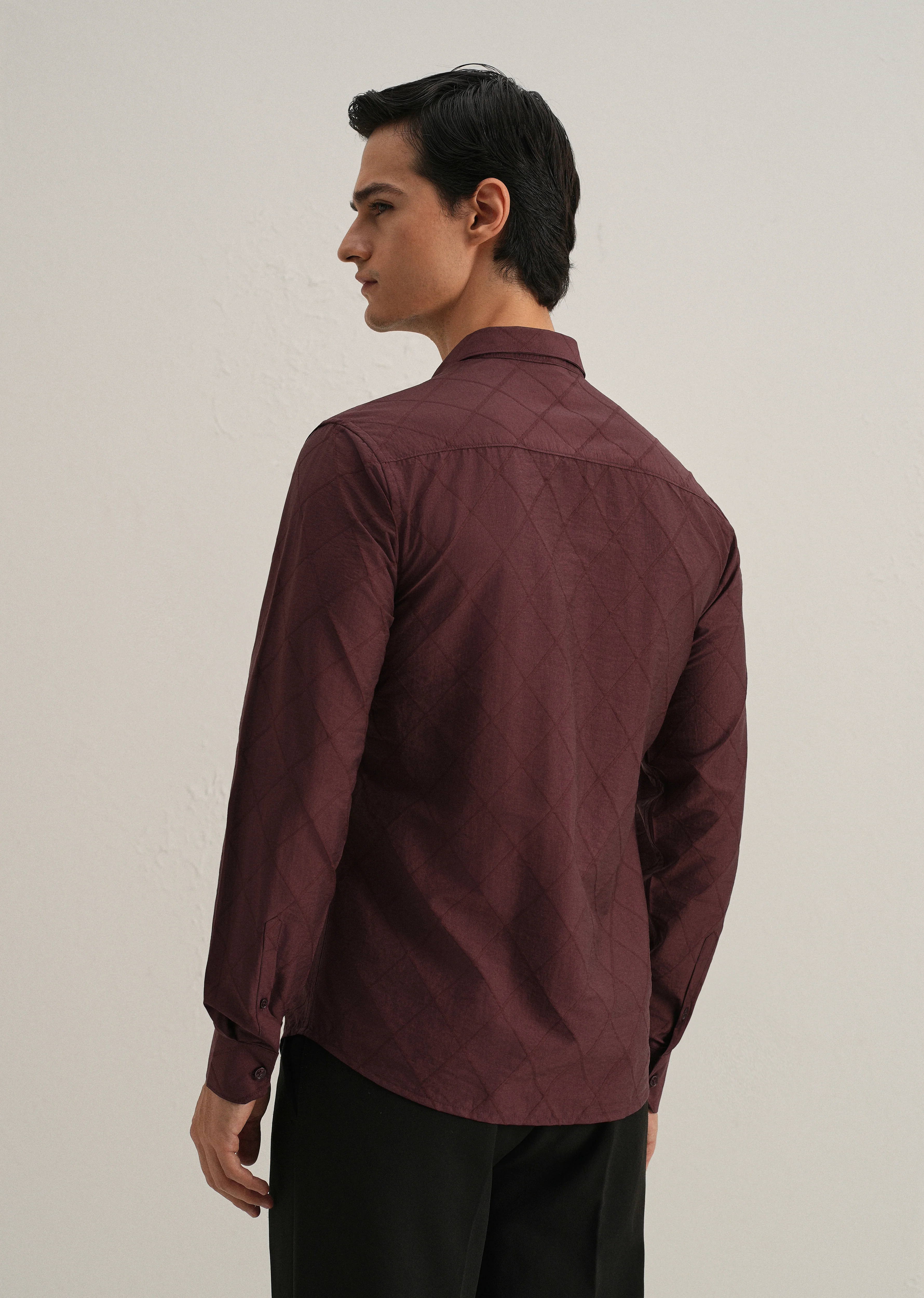 Maroon Diamond Self Pattern Shirt - Image 2