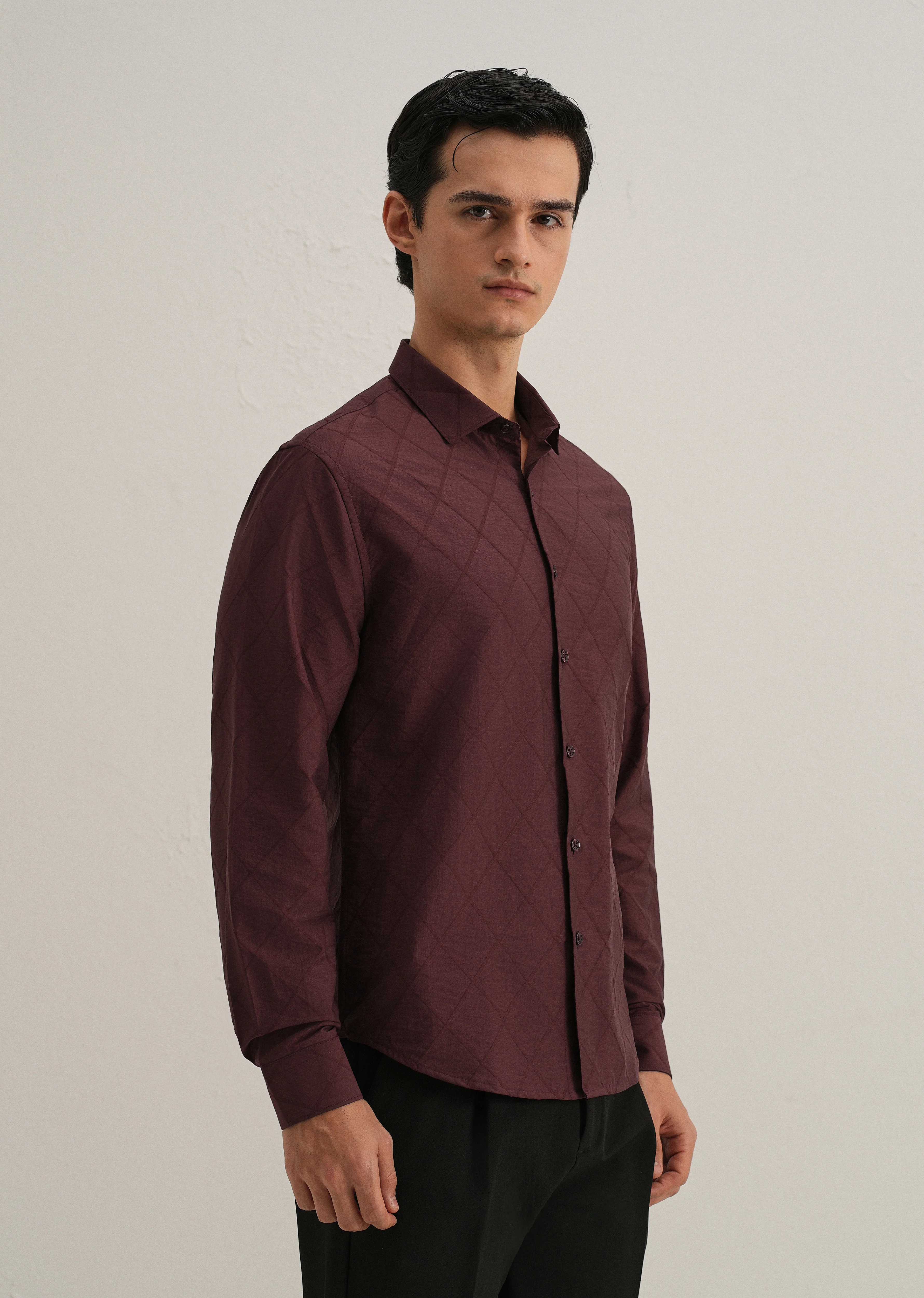 Maroon Diamond Self Pattern Shirt - Image 4