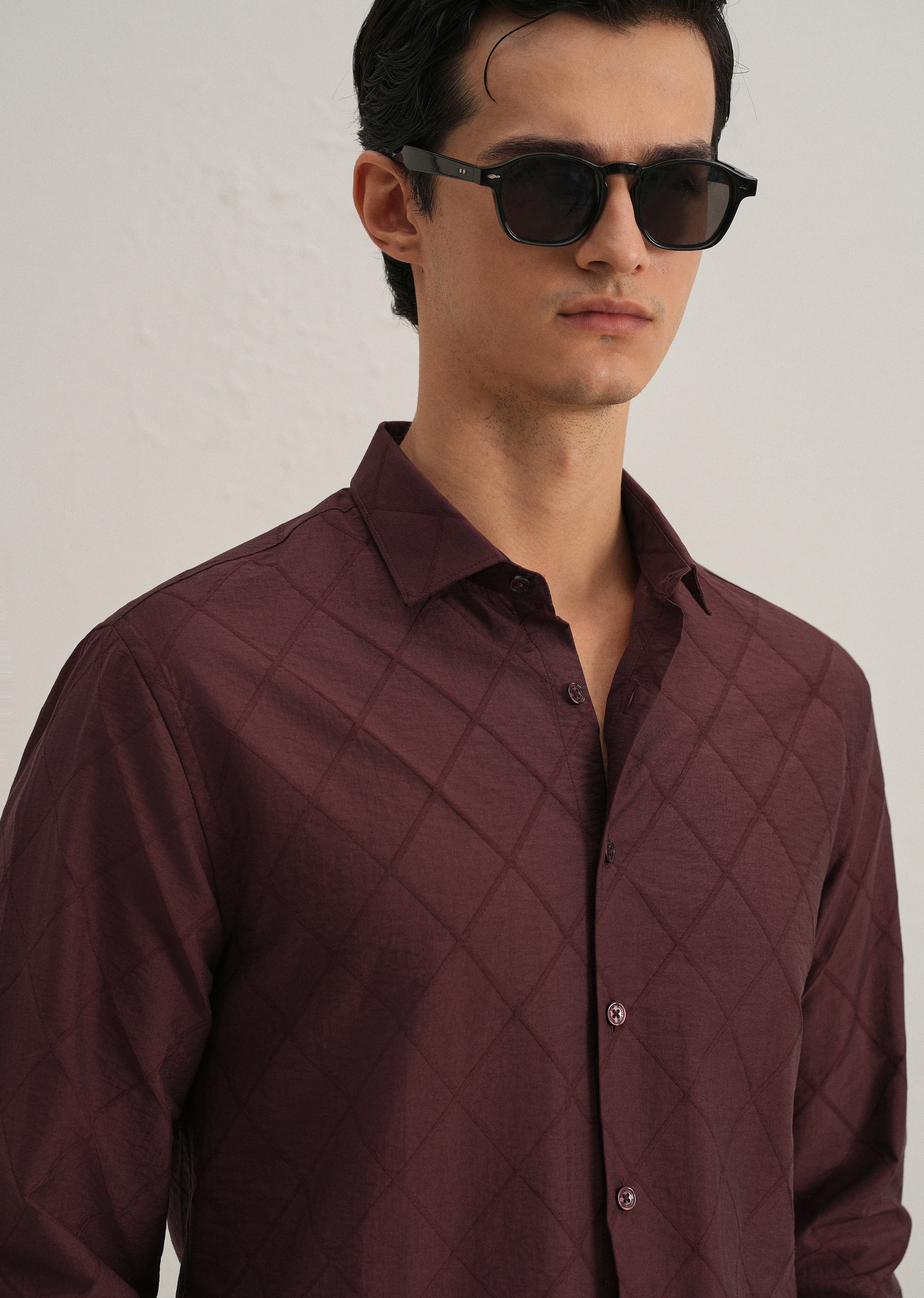Maroon Diamond Self Pattern Shirt - Image 5