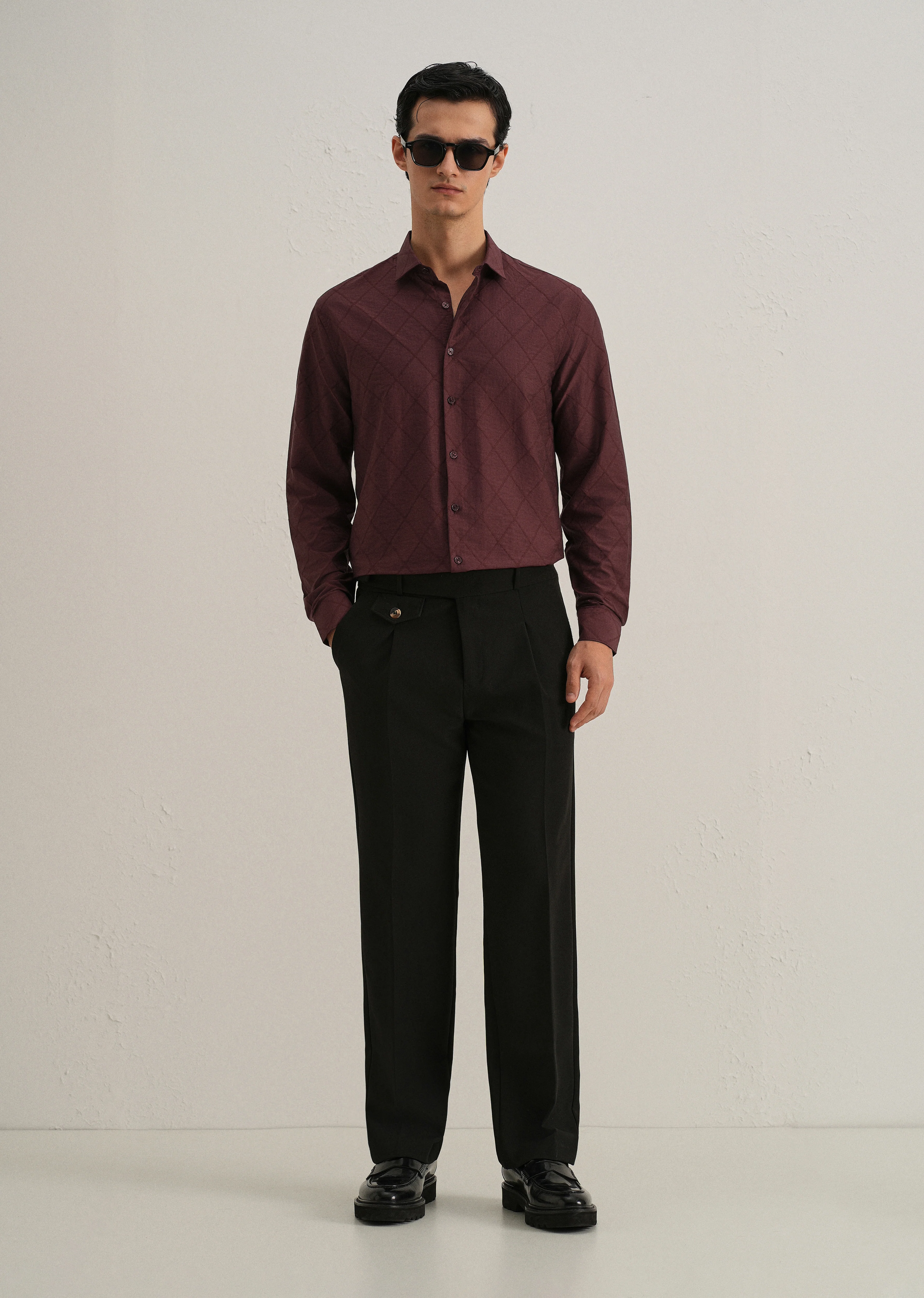 Maroon Diamond Self Pattern Shirt - Image 6