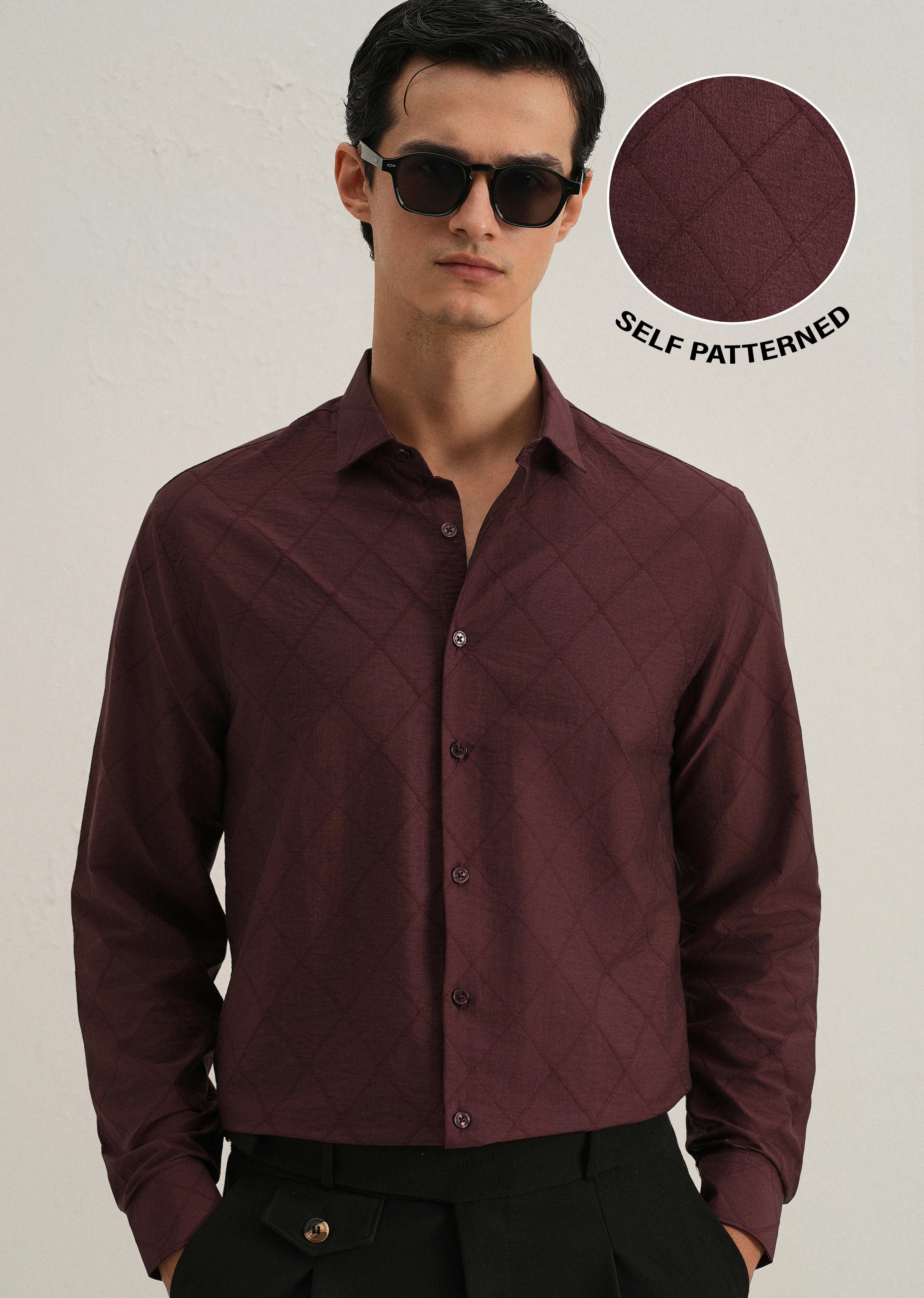 Maroon Diamond Self Pattern Shirt - Image 7