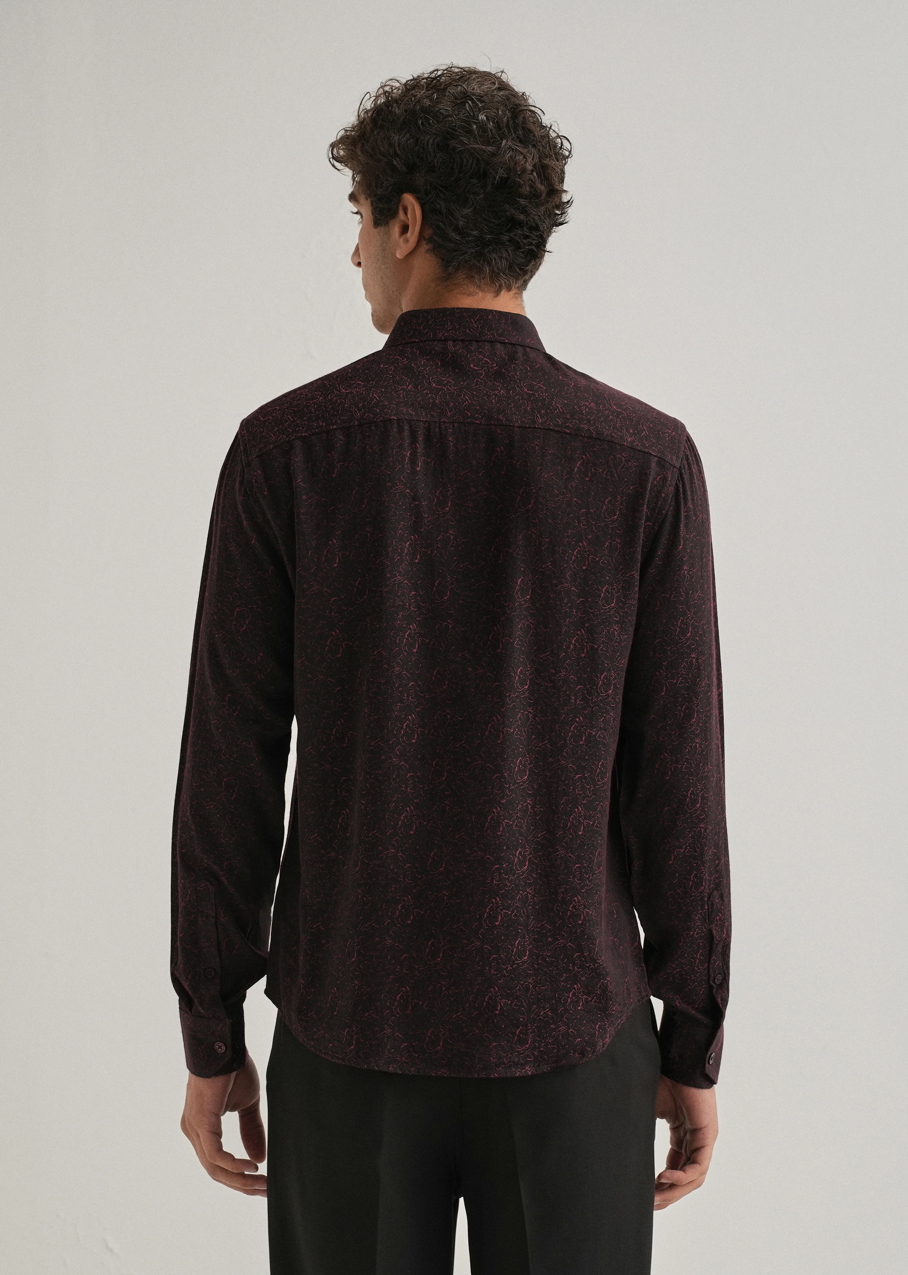 Maroon Floral Jacquard Shirt - Image 3