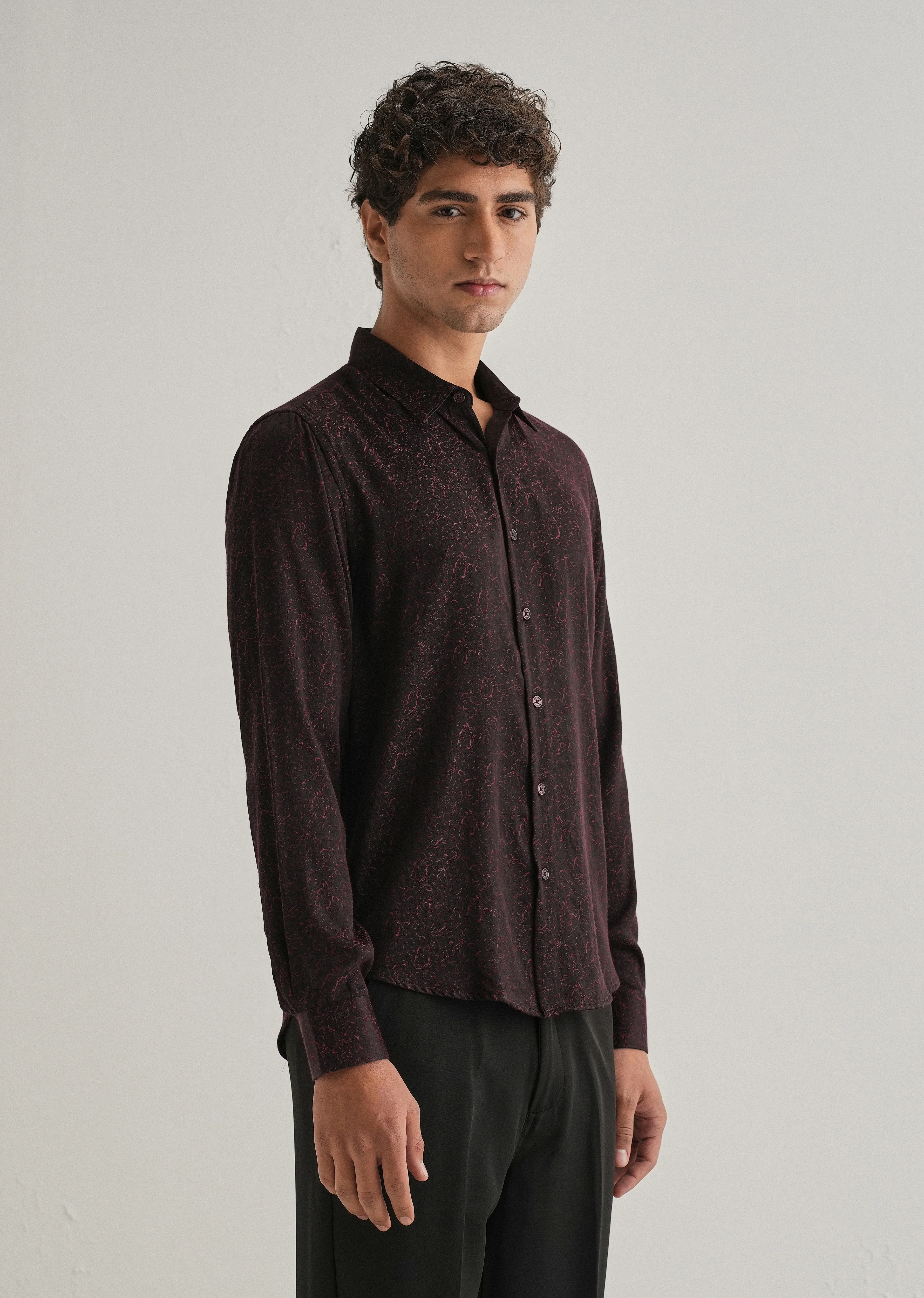 Maroon Floral Jacquard Shirt - Image 5
