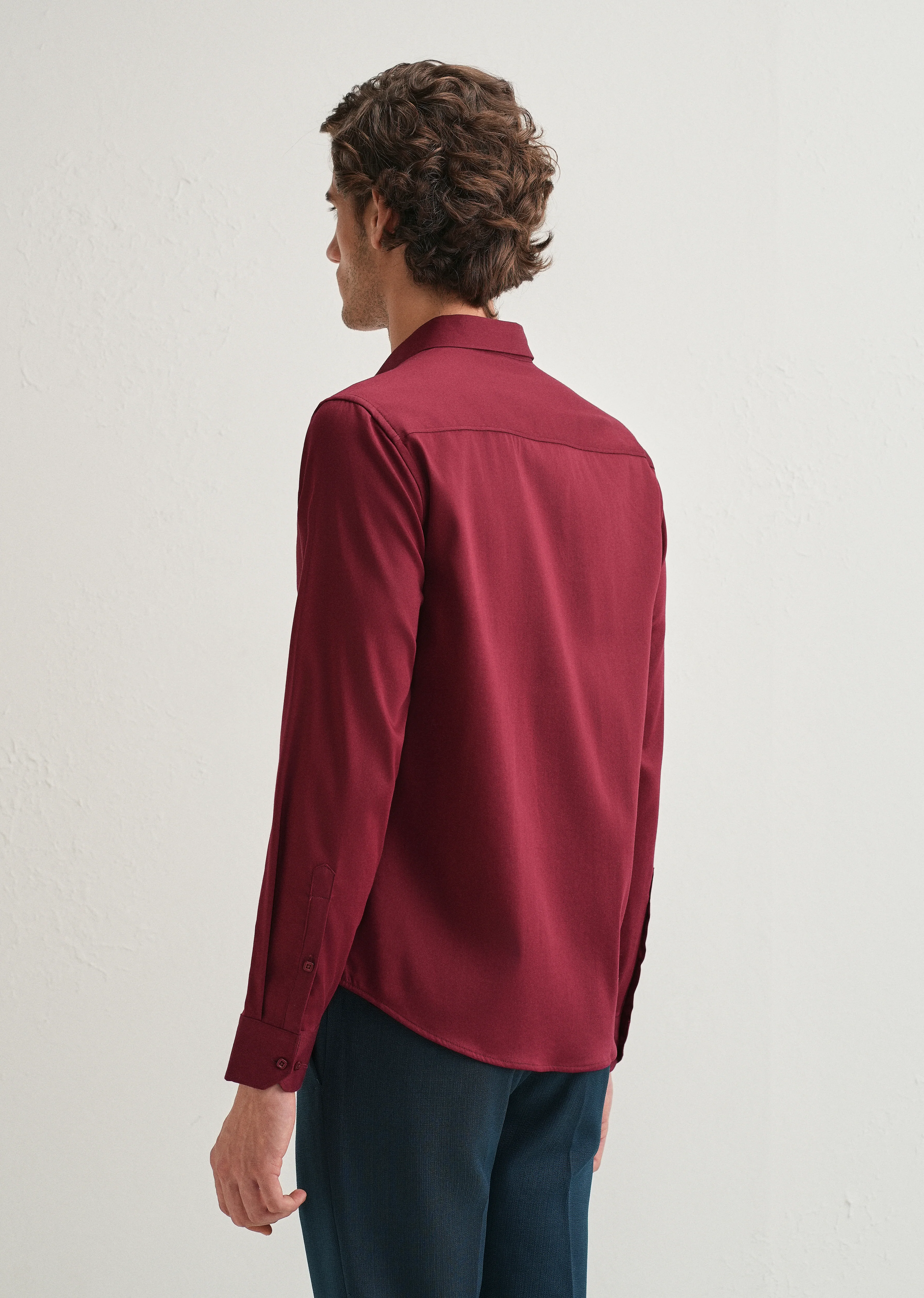 Maroon Front Panel Open Pleat Shirt - Image 2