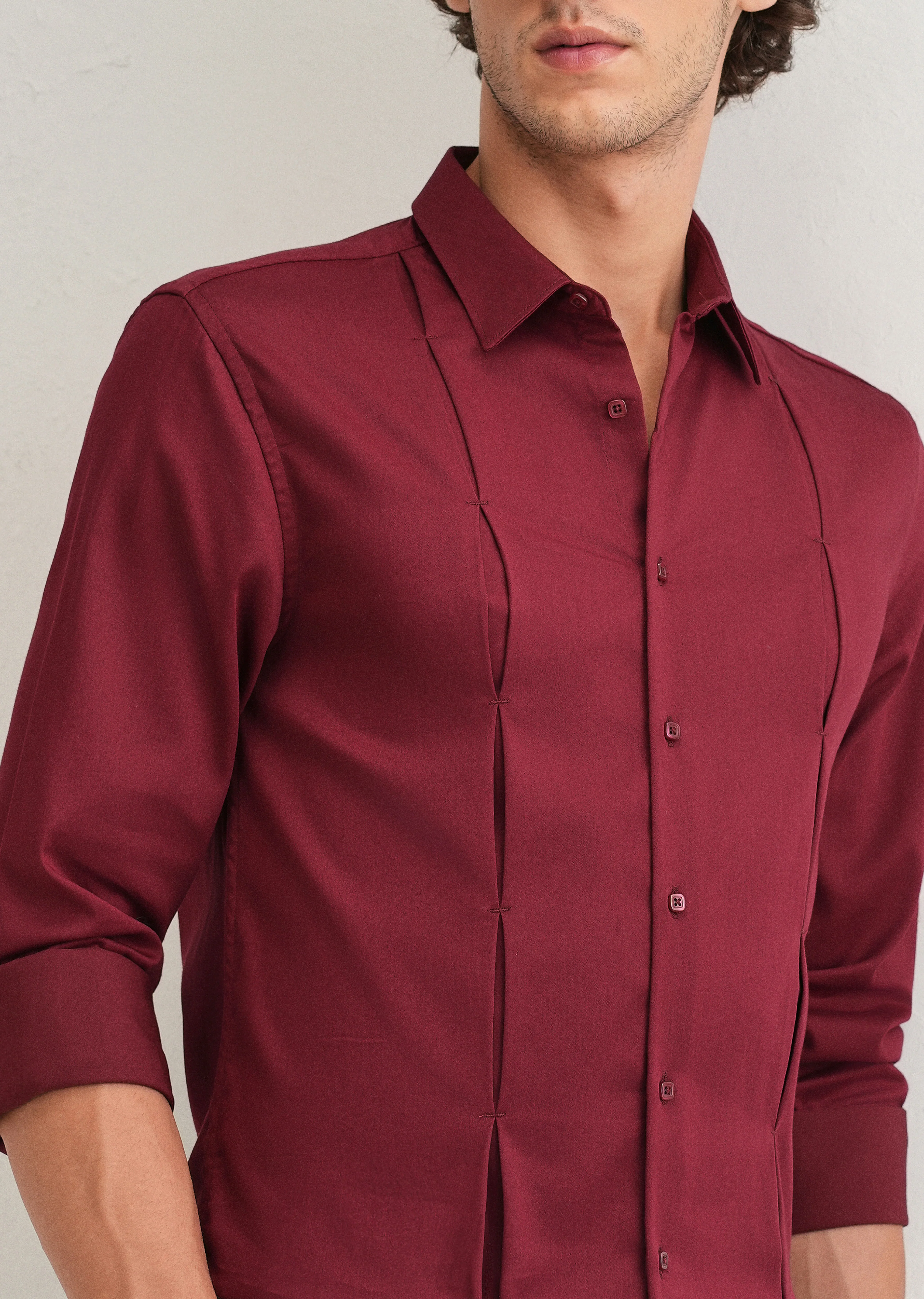 Maroon Front Panel Open Pleat Shirt - Image 5