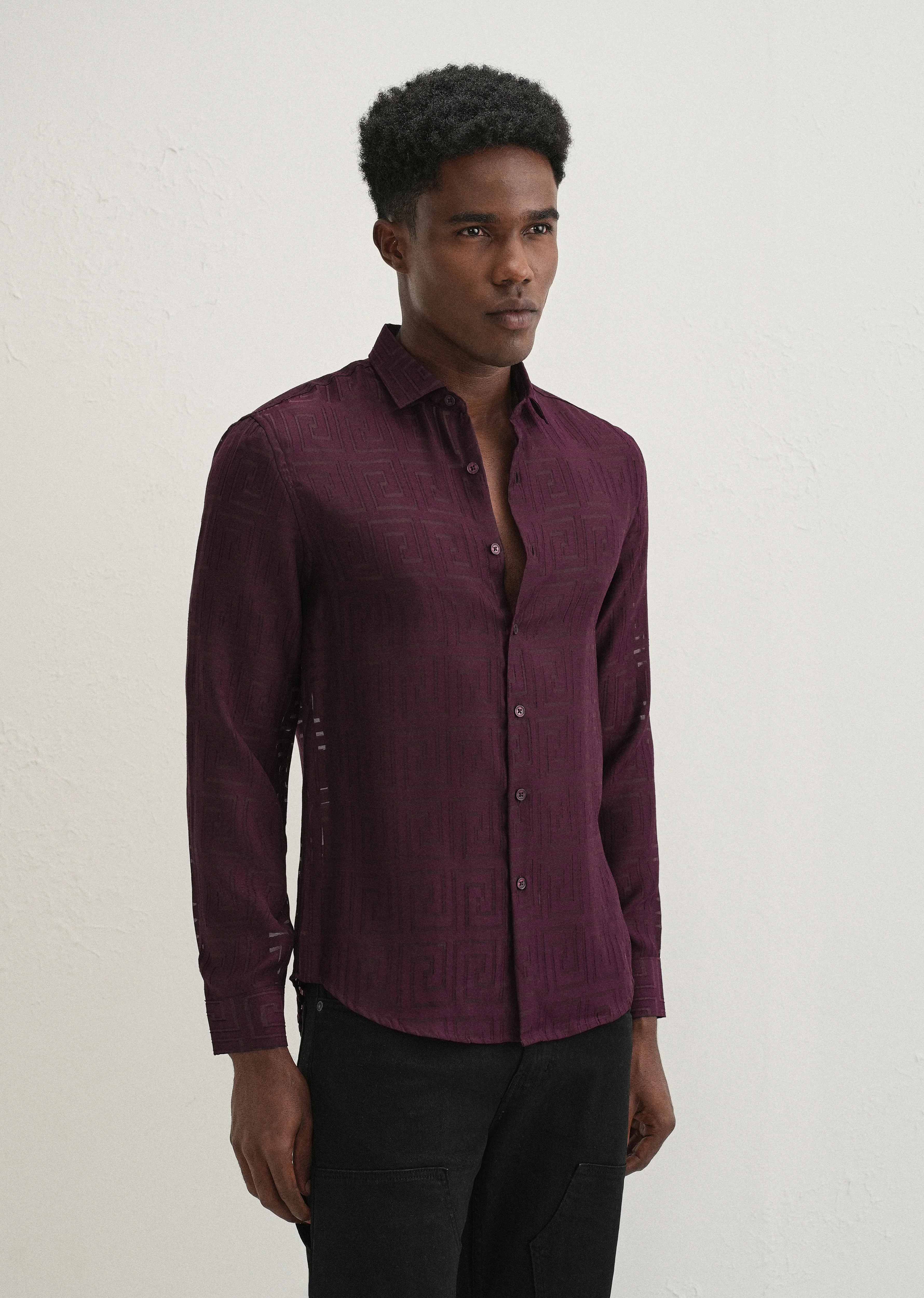Maroon Laser Cut Shirt - Image 5