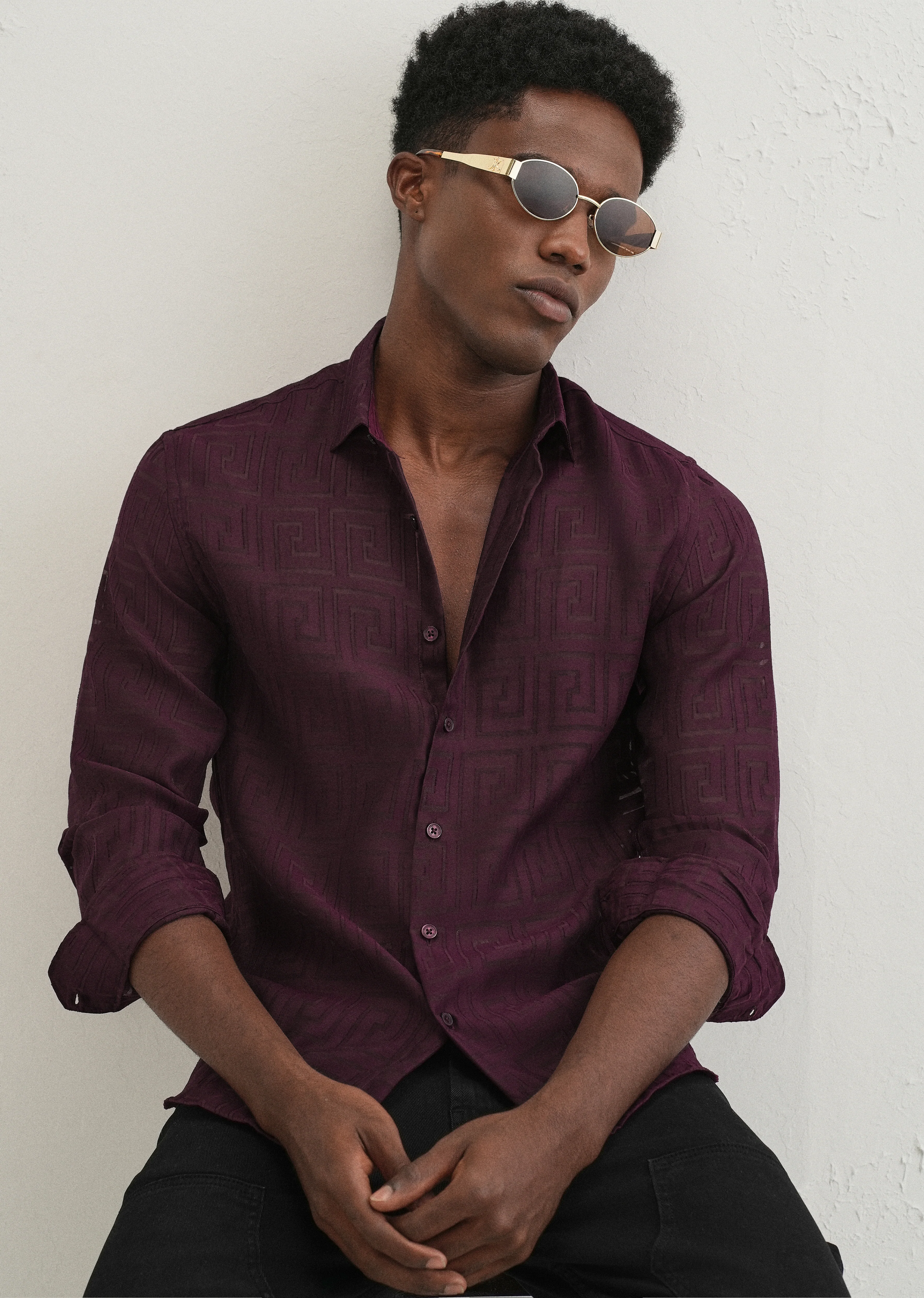 Maroon Laser Cut Shirt - Image 7