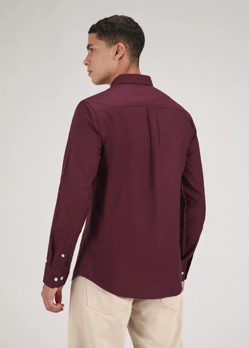 Maroon Plain Cotton Oxford Shirt - Image 4