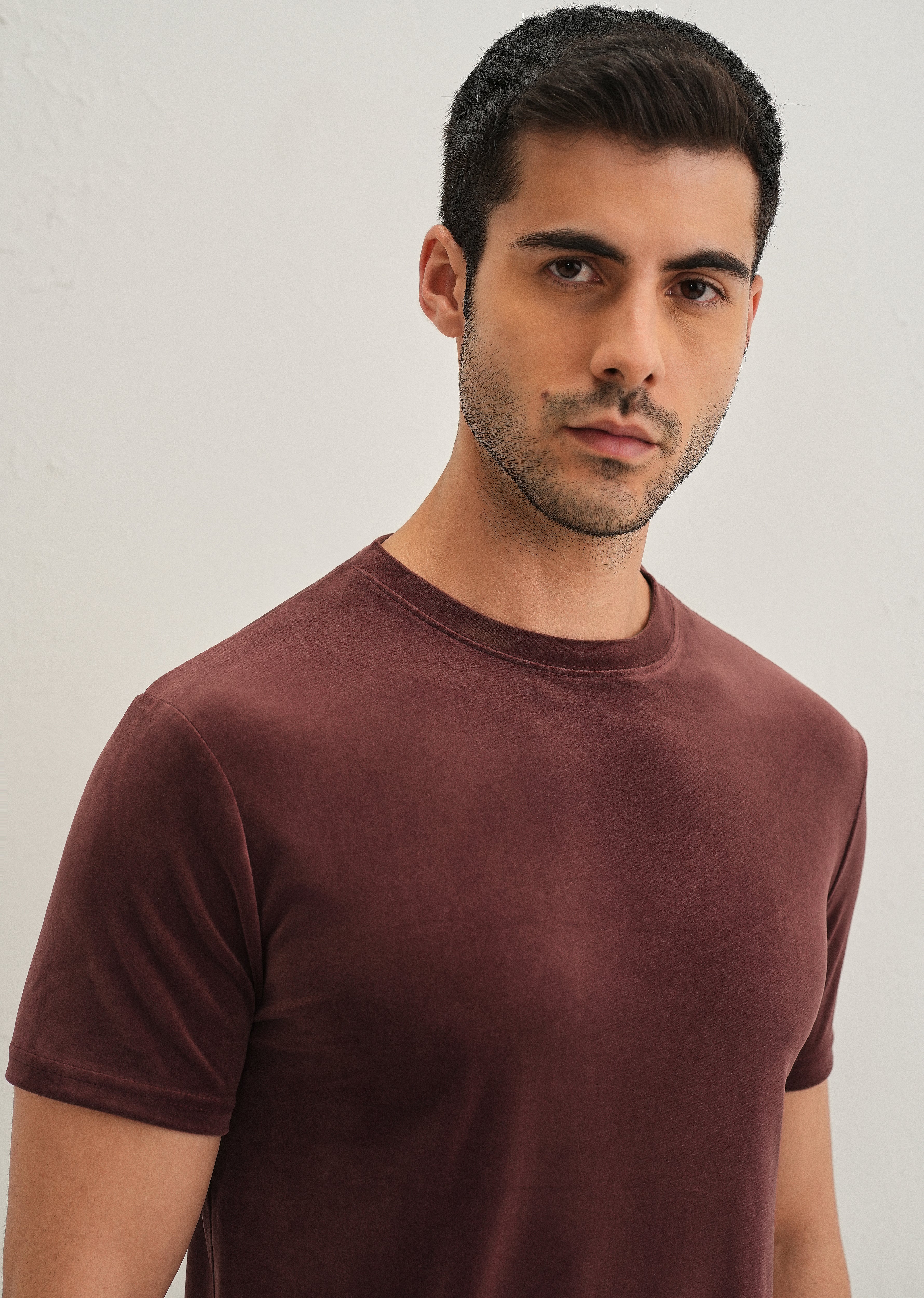 Maroon Plain Suede T-shirt - Image 5