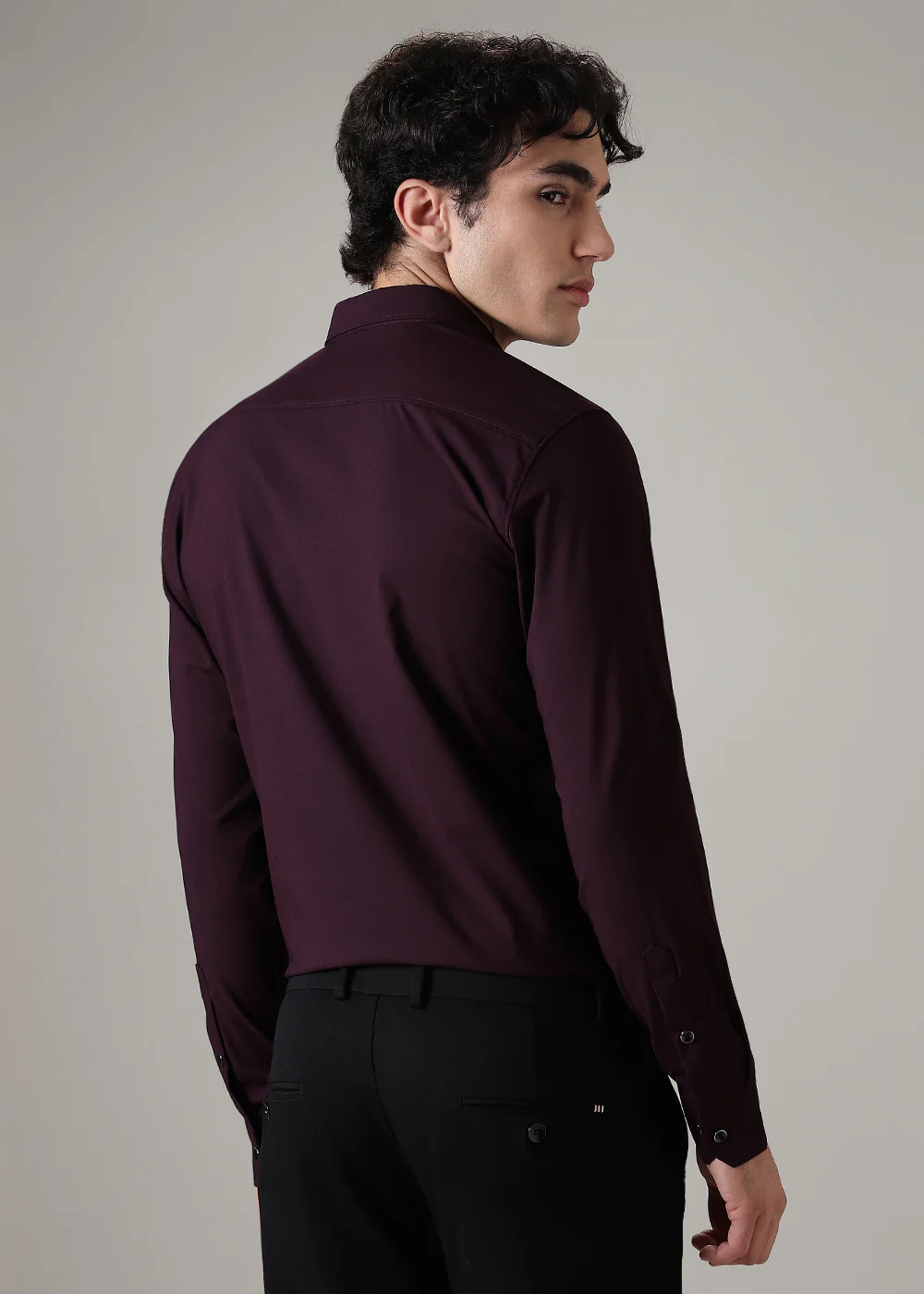 Maroon Plain Wrinkle Free Shirt - Image 4