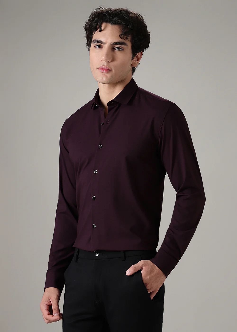 Maroon Plain Wrinkle Free Shirt - Image 5