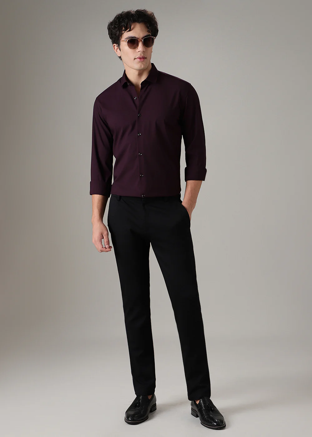 Maroon Plain Wrinkle Free Shirt - Image 6