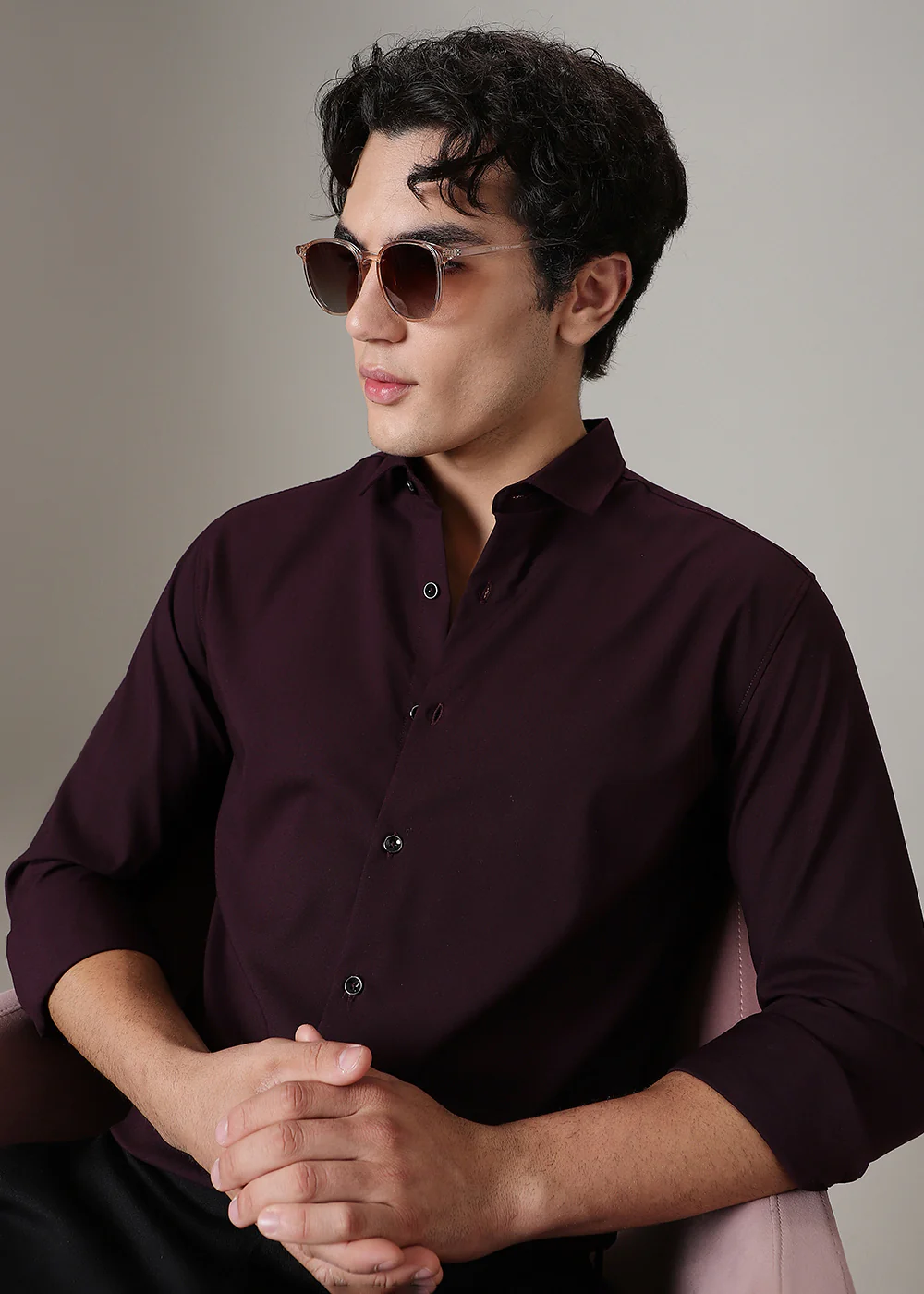 Maroon Plain Wrinkle Free Shirt - Image 7