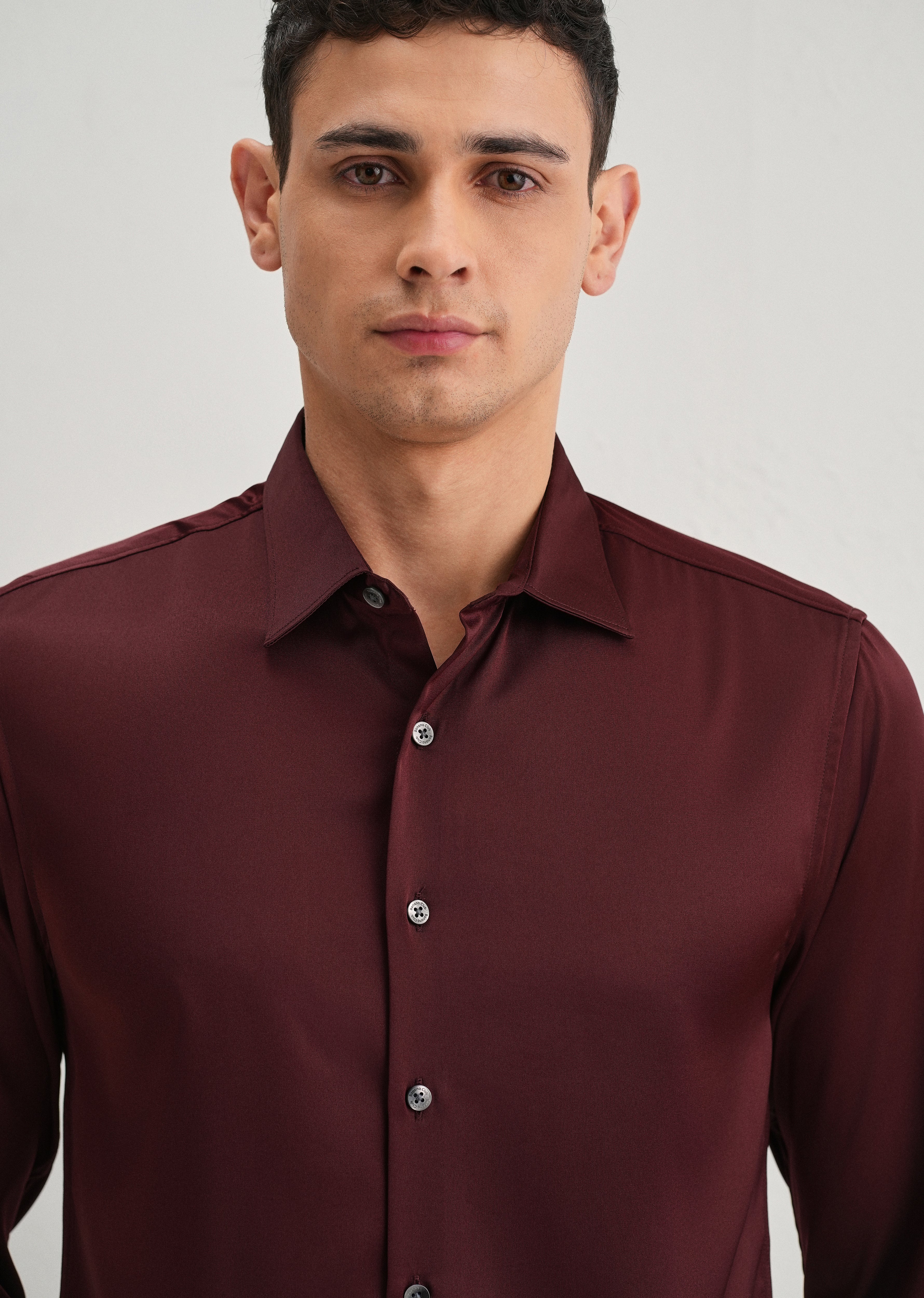 Maroon Premium Satin-Finish Plain Shirt - Image 3