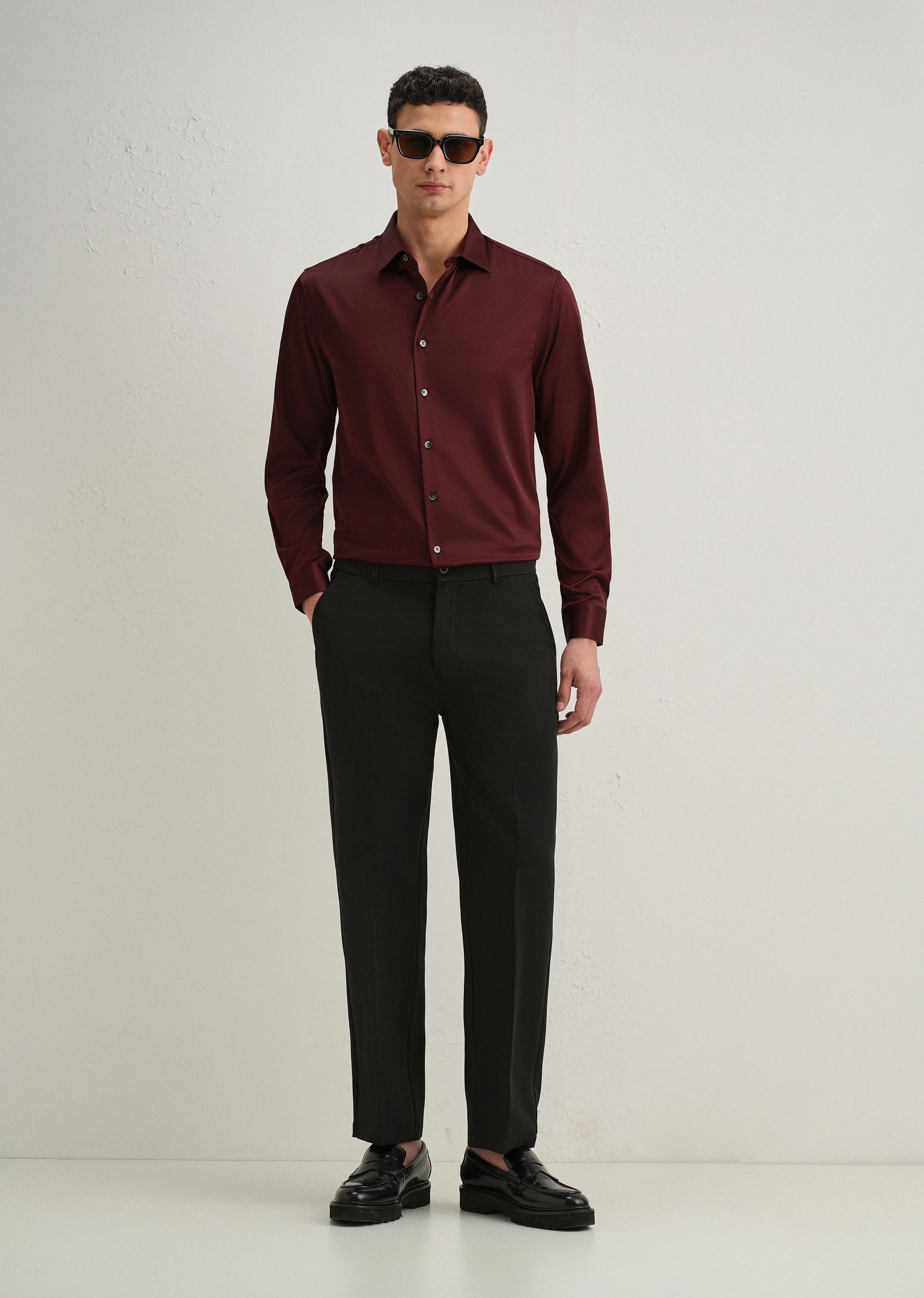 Maroon Premium Satin-Finish Plain Shirt - Image 7