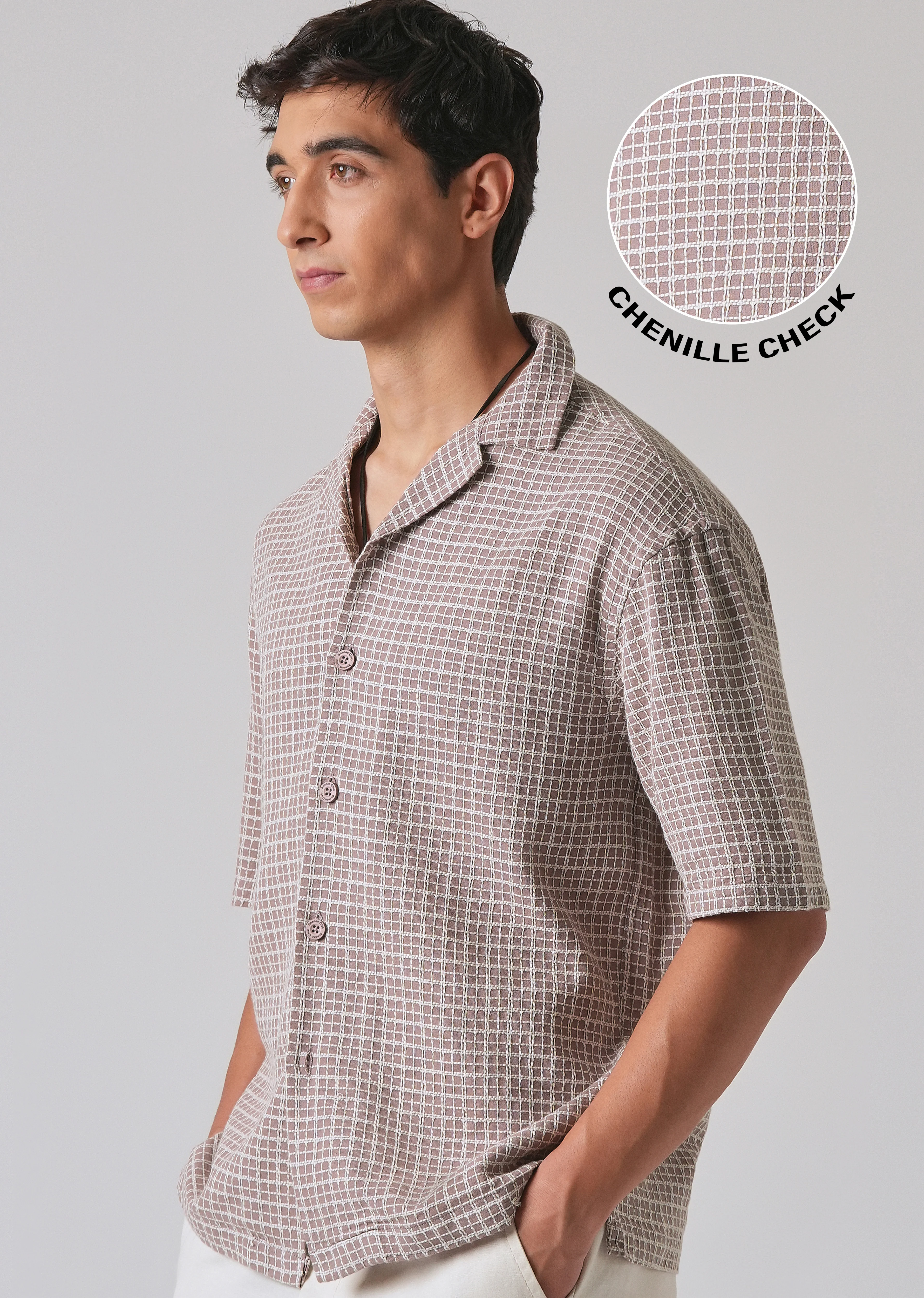 Mauve Cotton Chenille Check Shirt - Image 7