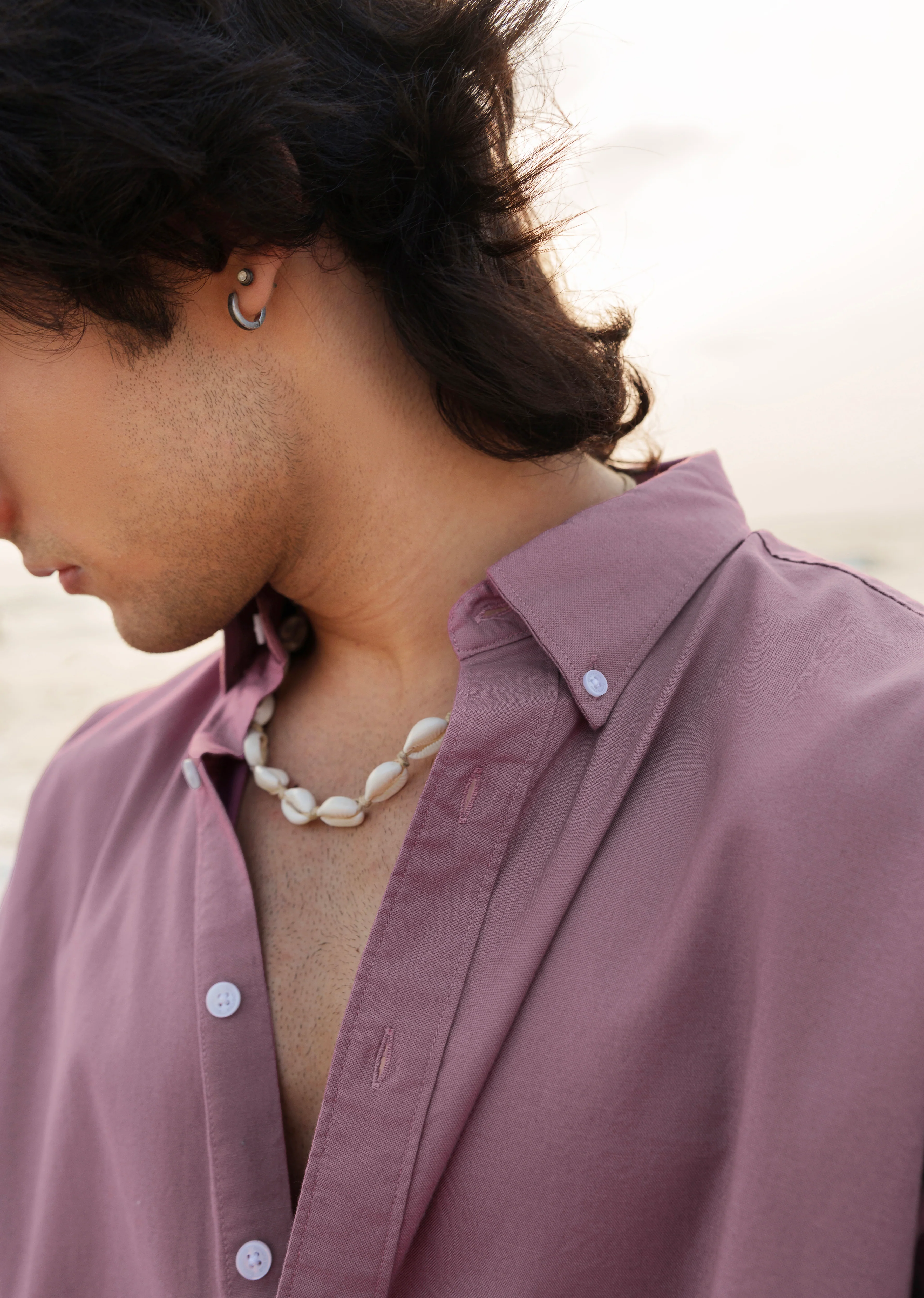 Mauve Cotton Stretch Oversized Shirt - Image 4