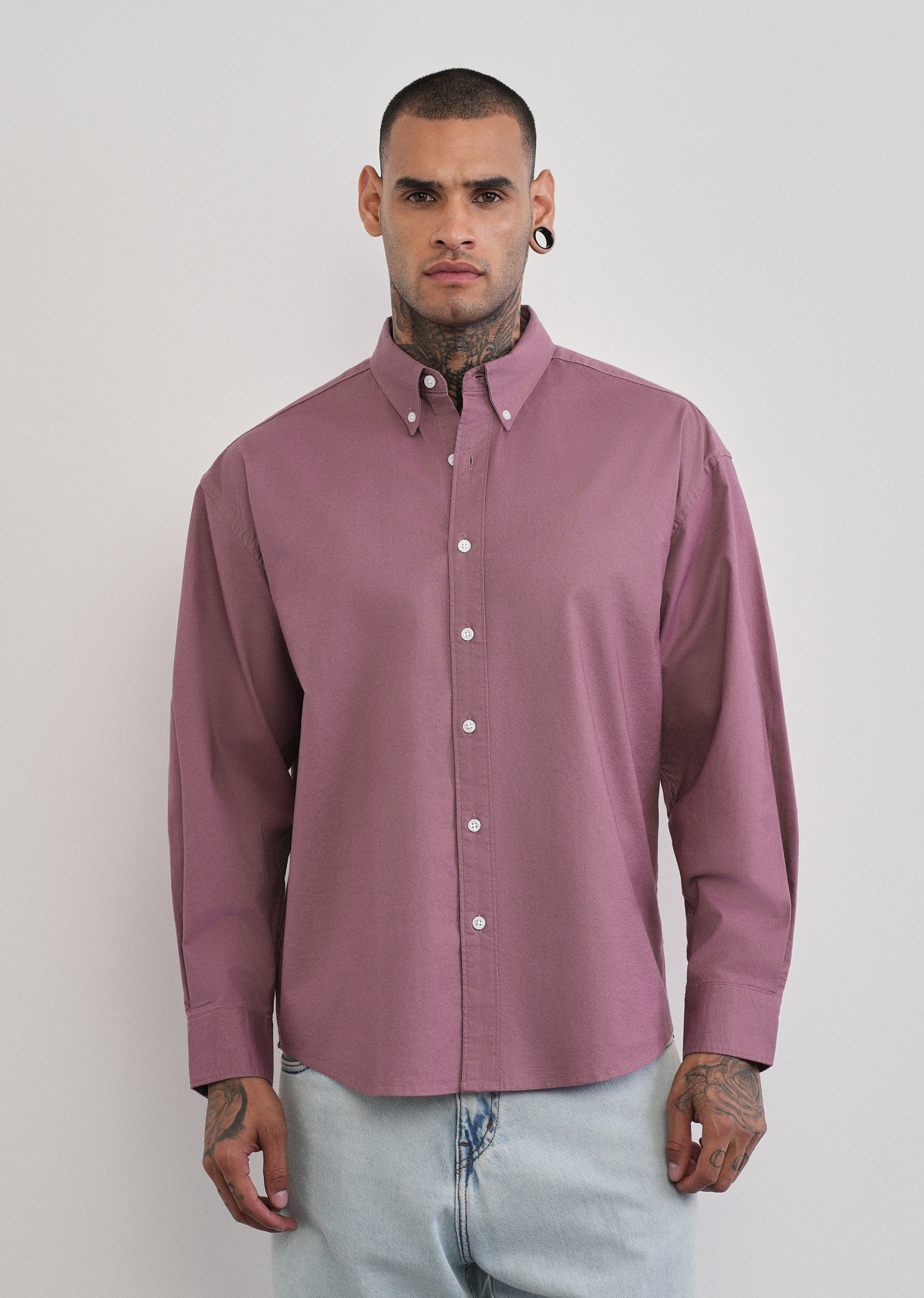 Mauve Cotton Stretch Oversized Shirt - Image 5