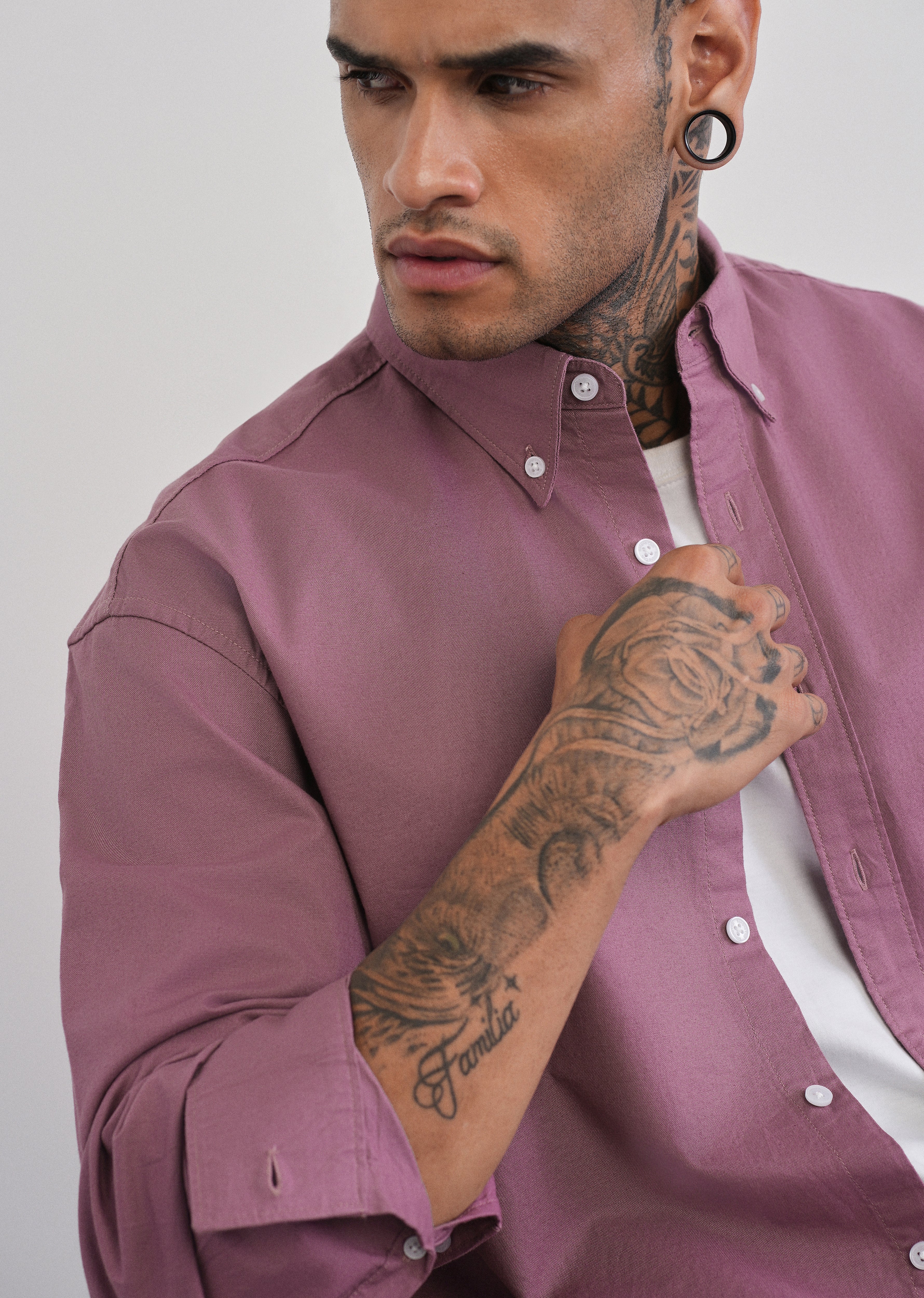 Mauve Cotton Stretch Oversized Shirt - Image 7