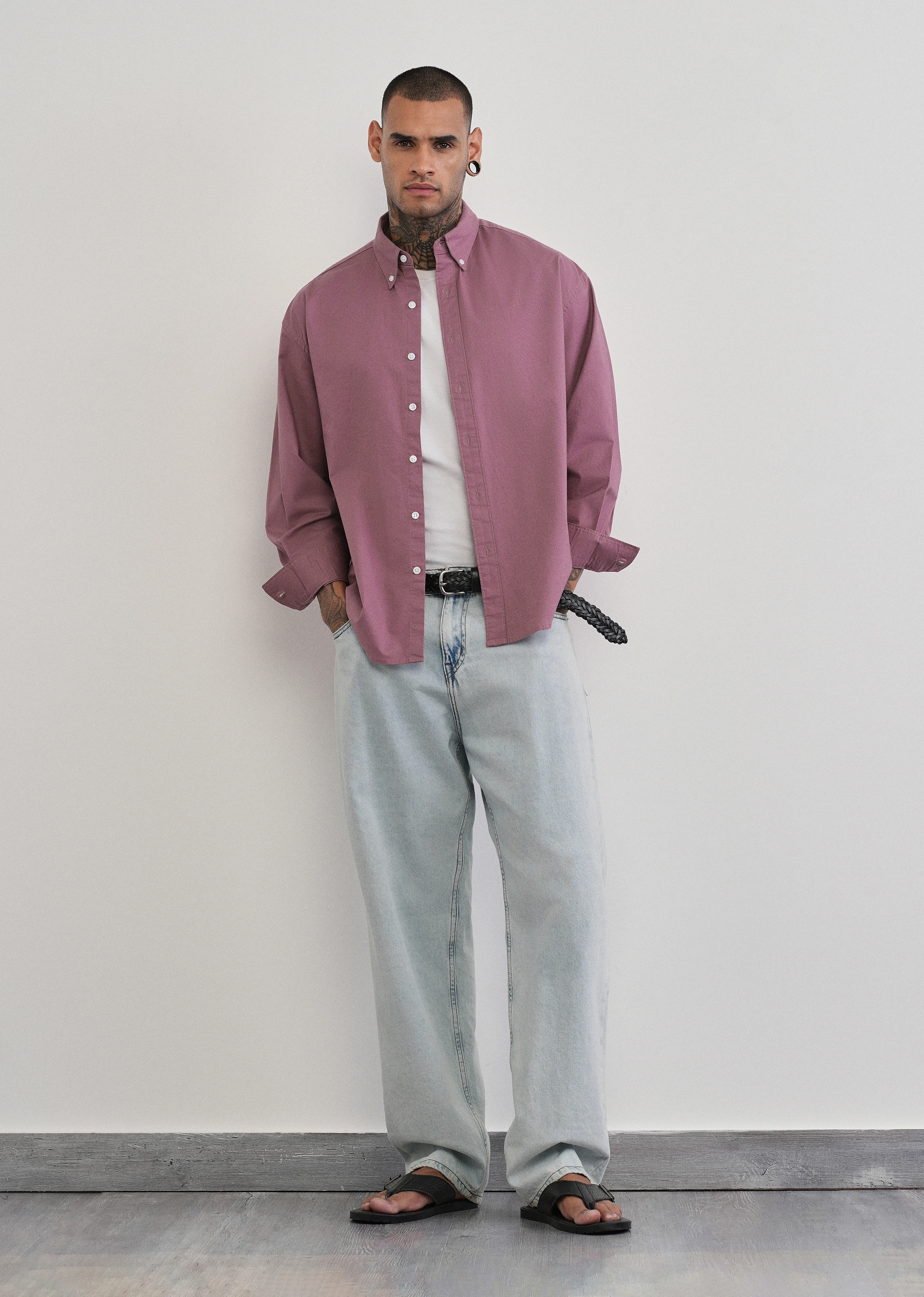 Mauve Cotton Stretch Oversized Shirt - Image 8