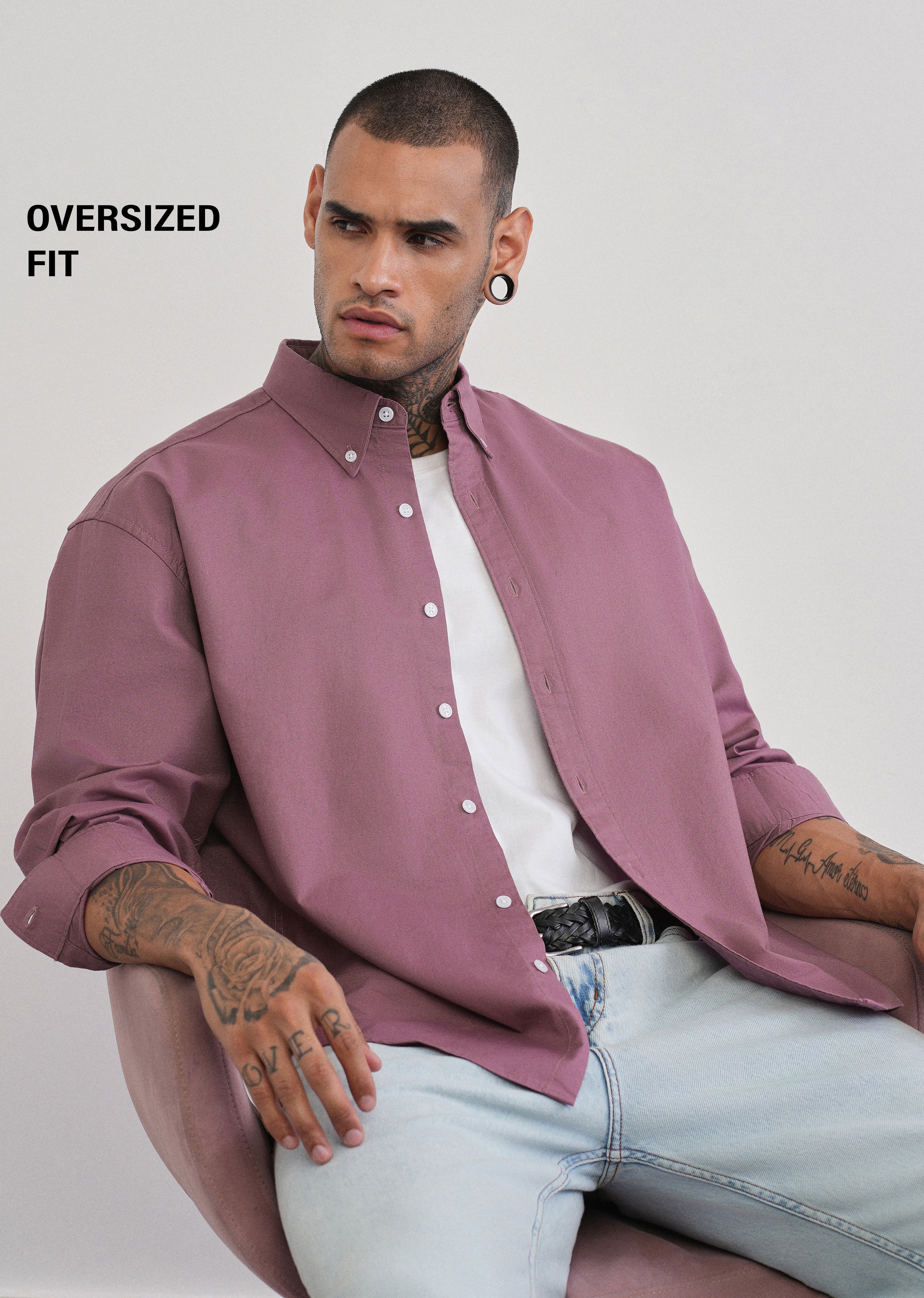 Mauve Cotton Stretch Oversized Shirt - Image 9