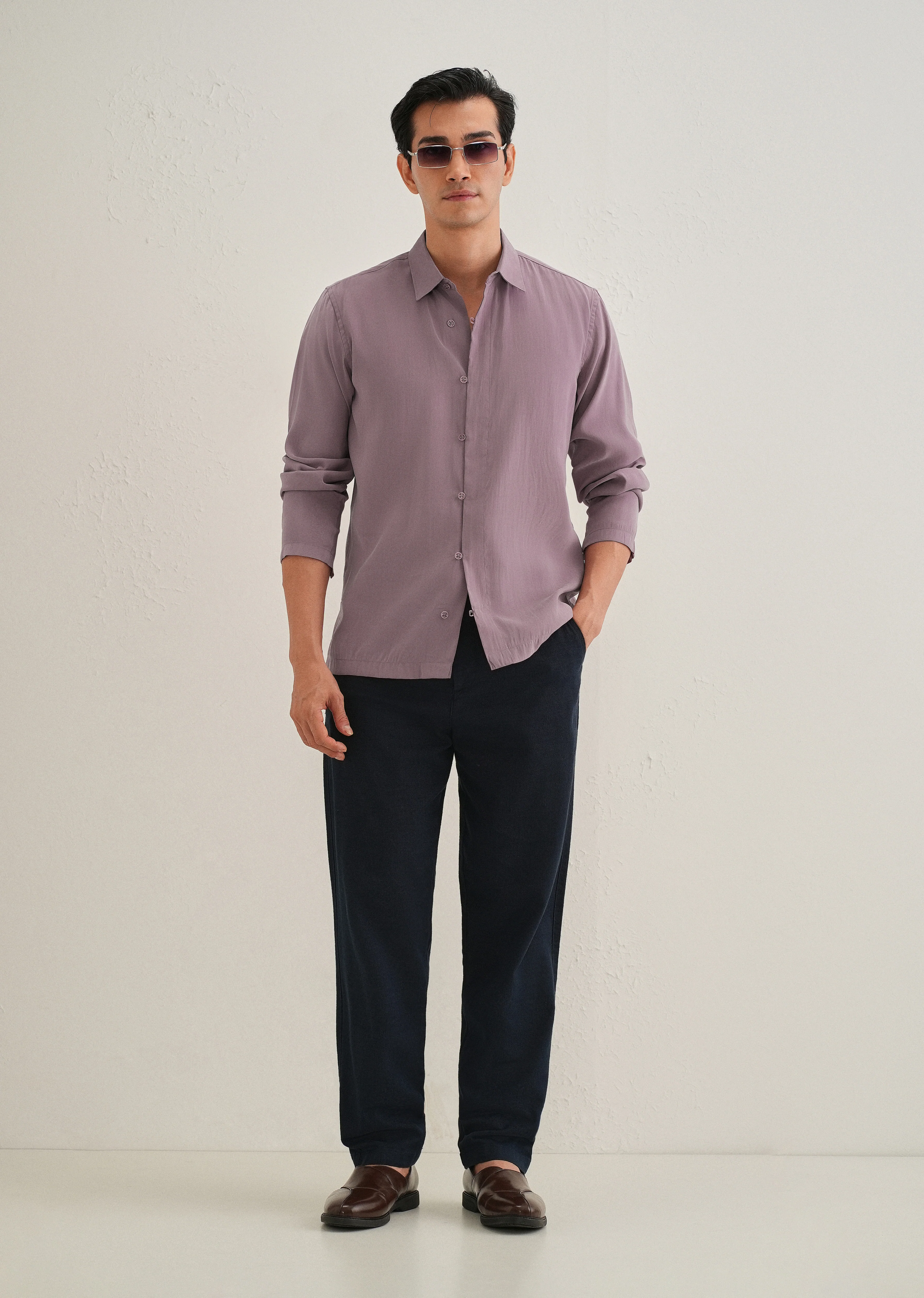 Mauve Loop Button-Down Plain Shirt - Image 7
