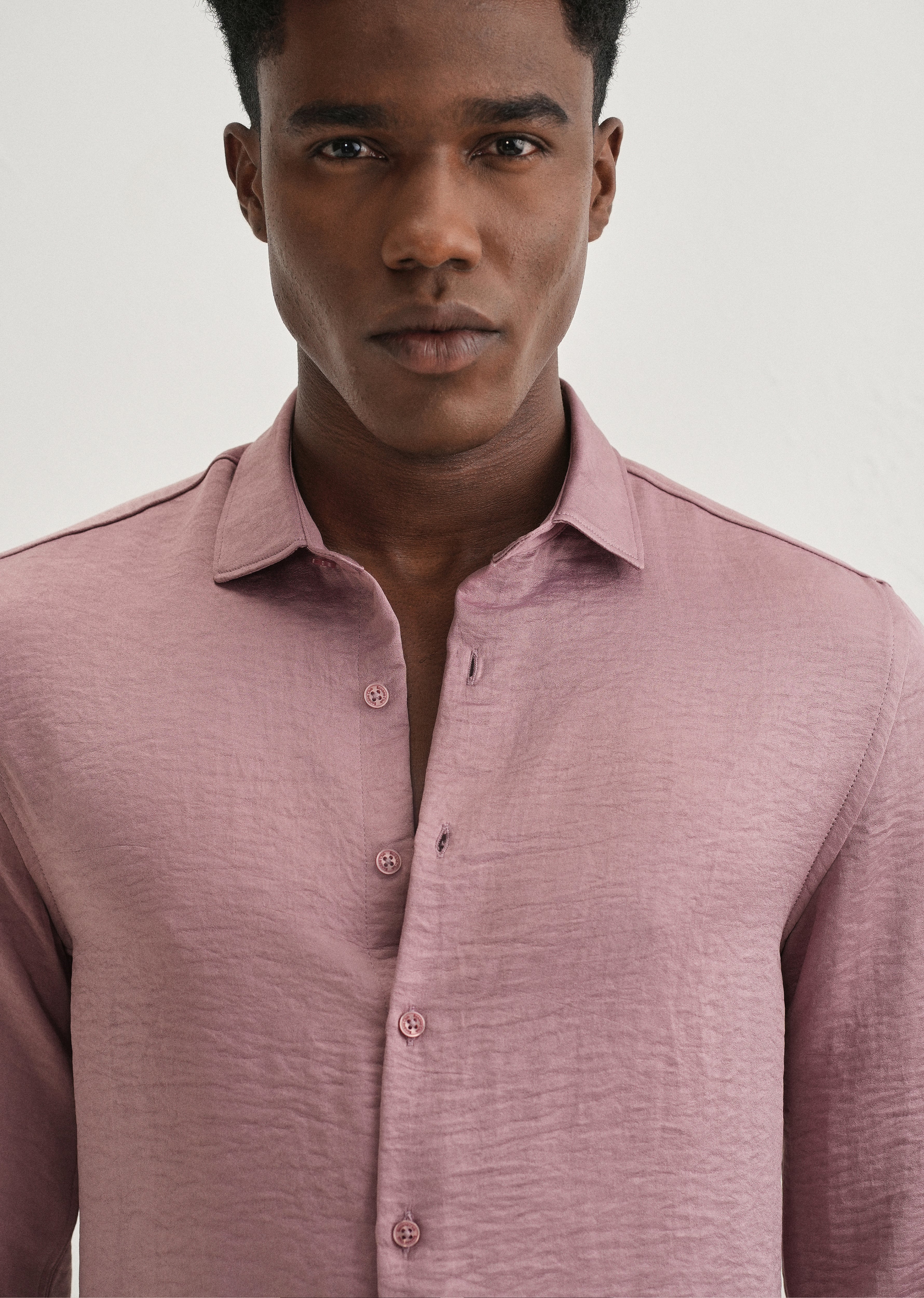 Mauve Pink Plain Crushed Satin Shirt - Image 2