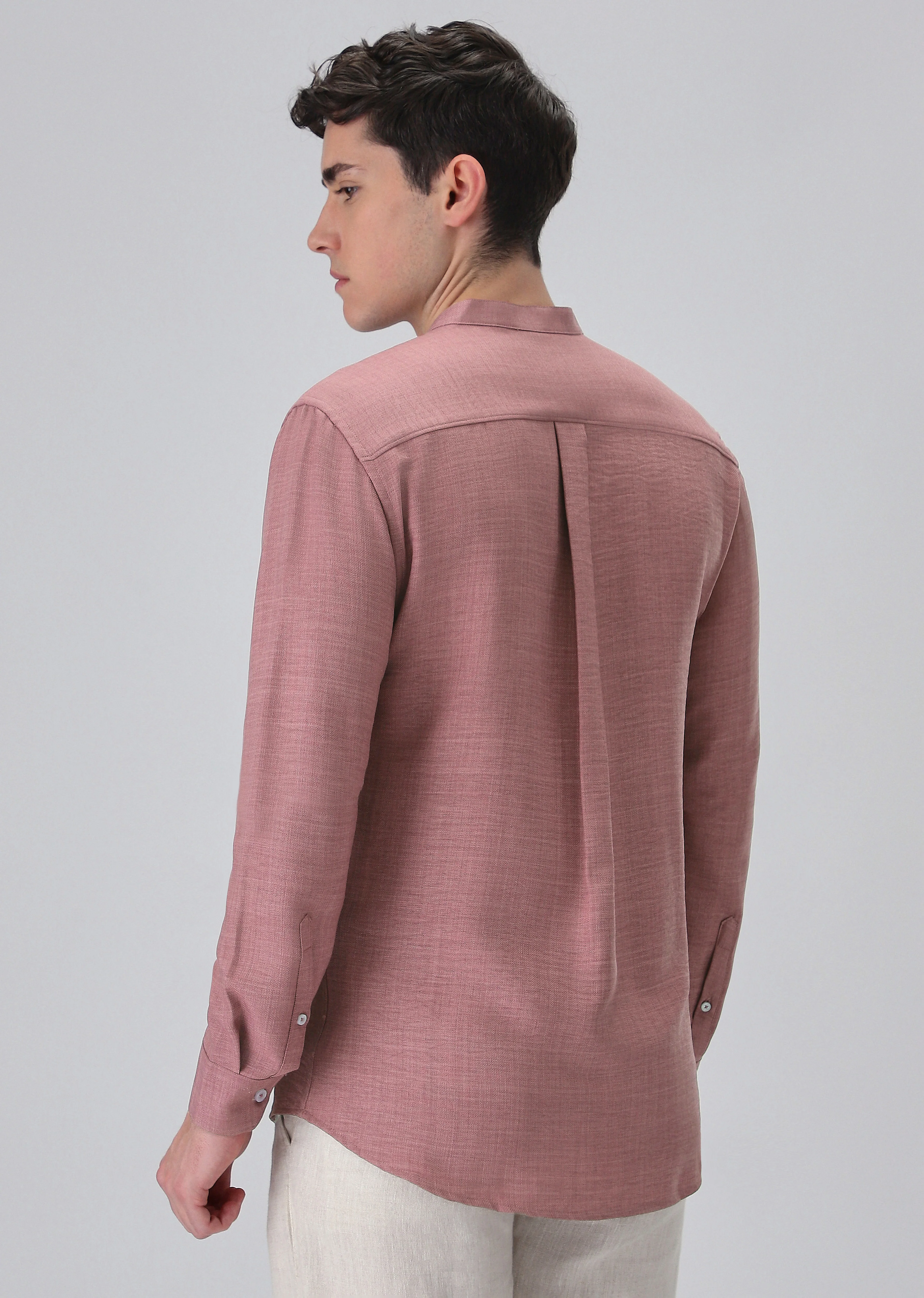 Mauve Pink Plain Mandarin Collar Shirt - Image 2