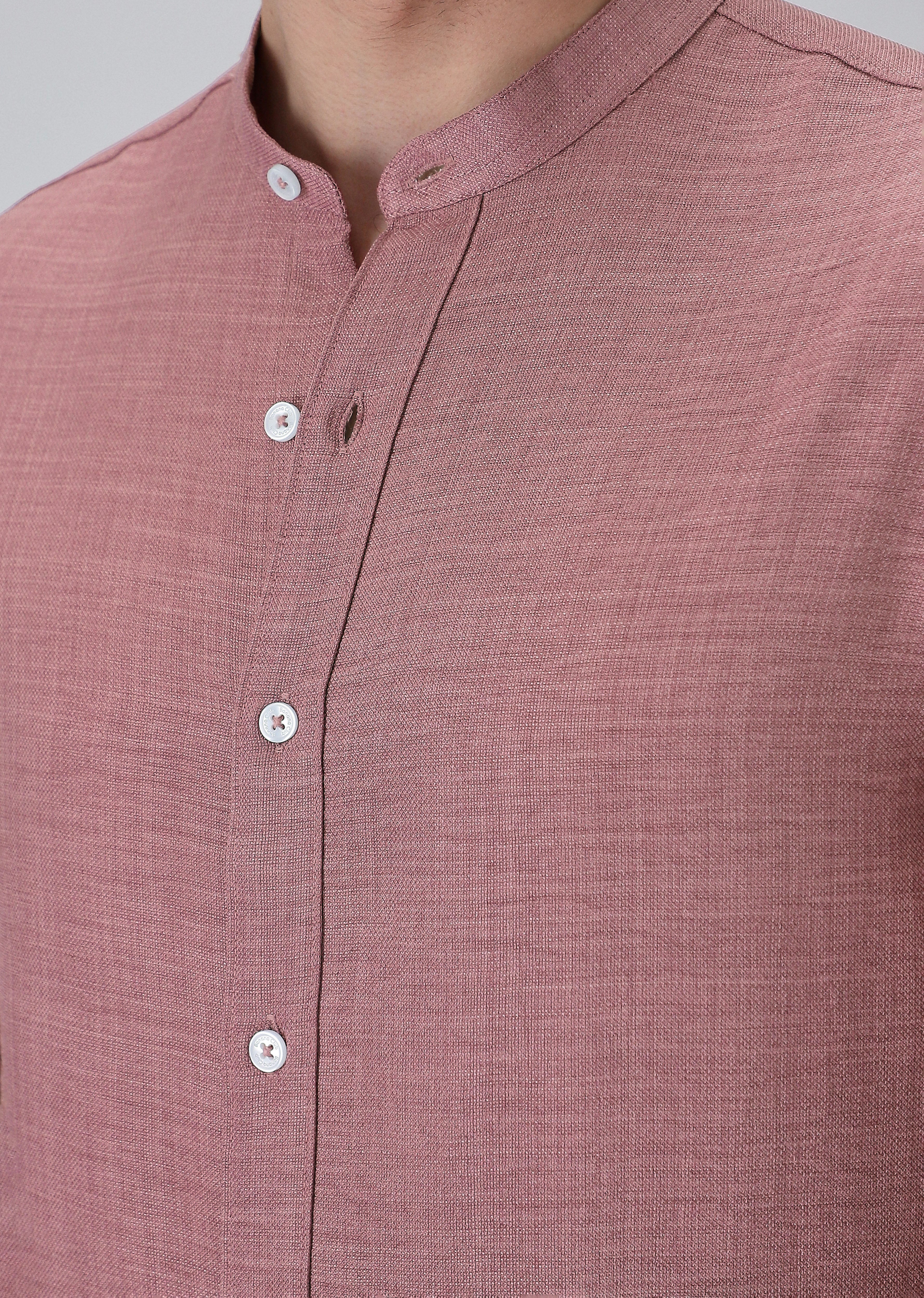 Mauve Pink Plain Mandarin Collar Shirt - Image 5