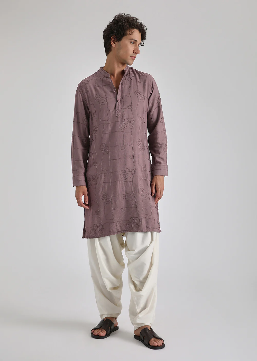 Mauve Pink Self Thread Embroidered Kurta - Image 6