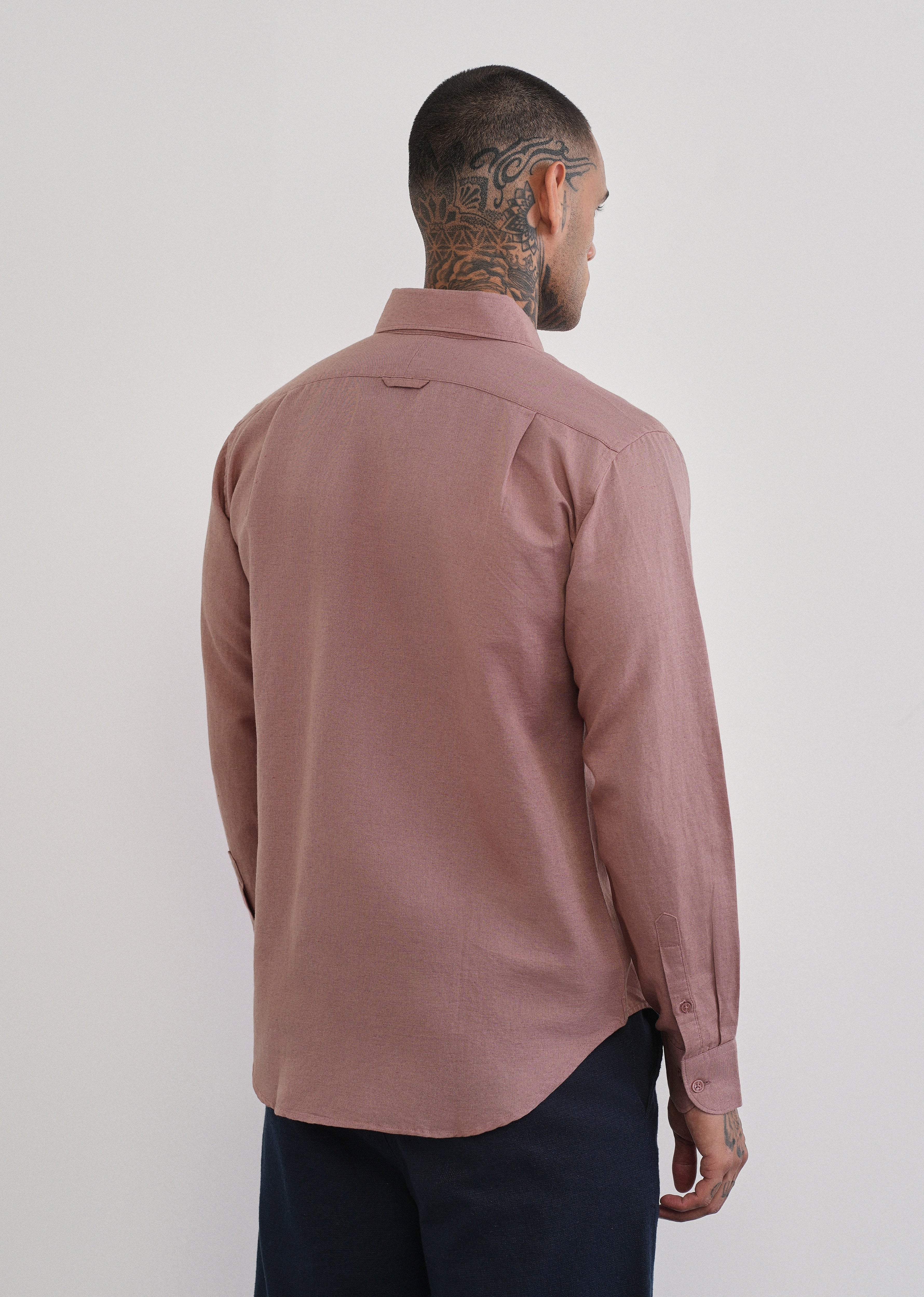 Mauve Plain Cotton Linen Shirt - Image 2