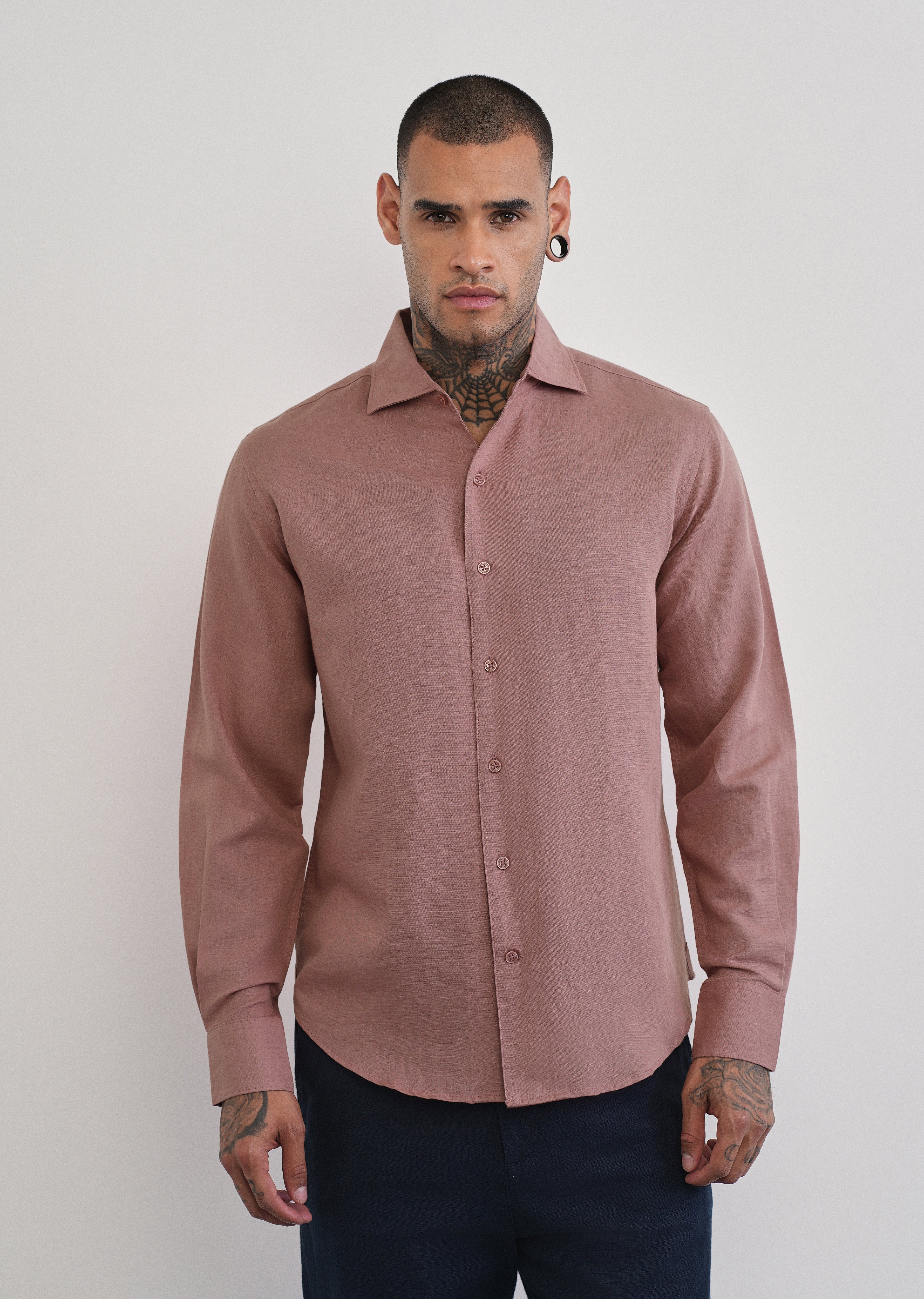 Mauve Plain Cotton Linen Shirt - Image 3