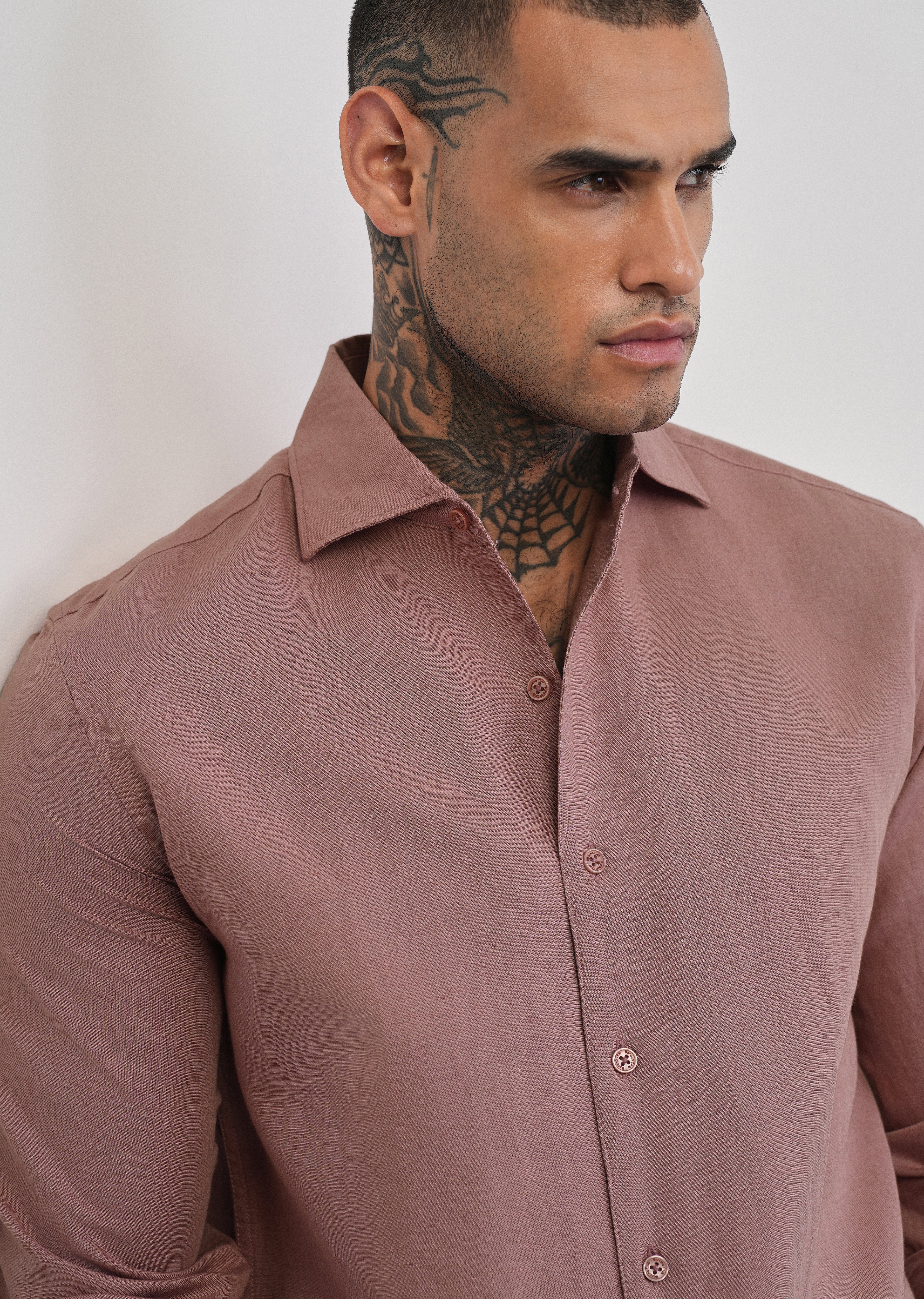 Mauve Plain Cotton Linen Shirt - Image 5